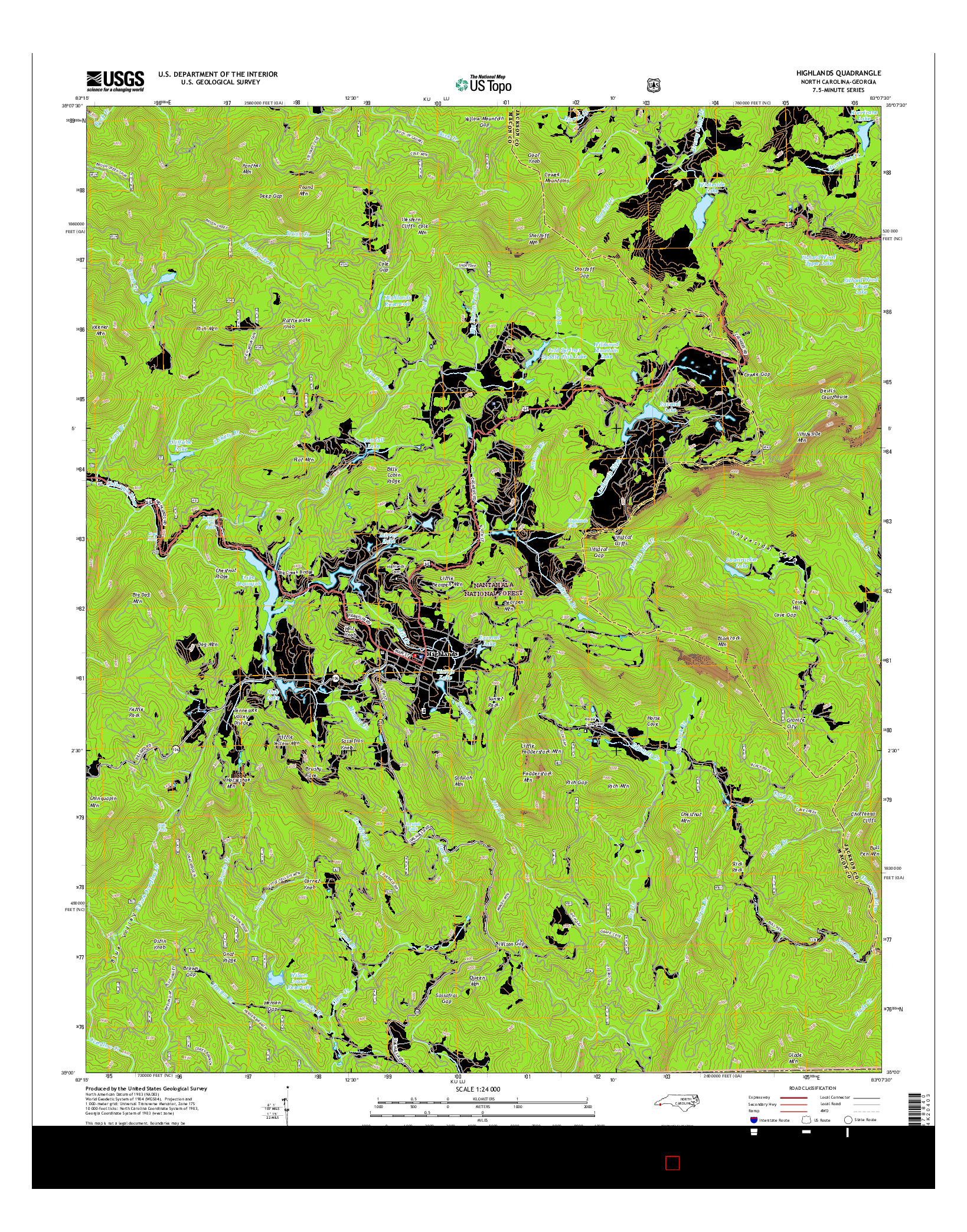USGS US TOPO 7.5-MINUTE MAP FOR HIGHLANDS, NC-GA 2016