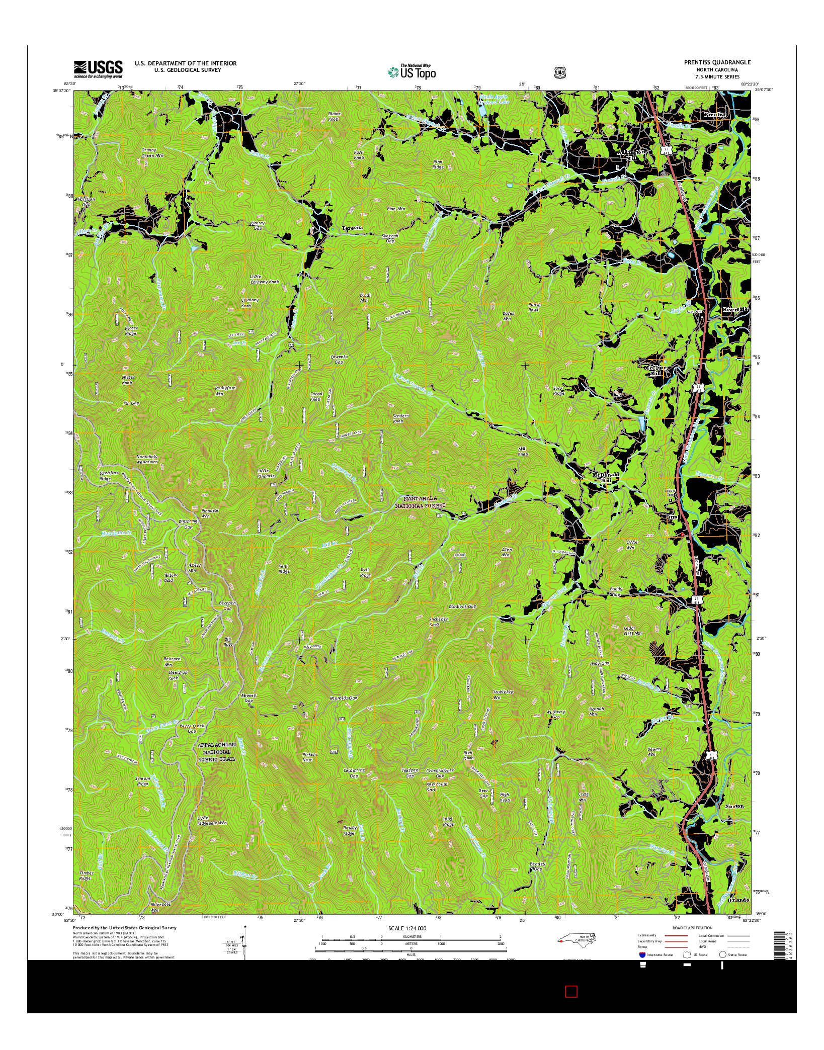 USGS US TOPO 7.5-MINUTE MAP FOR PRENTISS, NC 2016