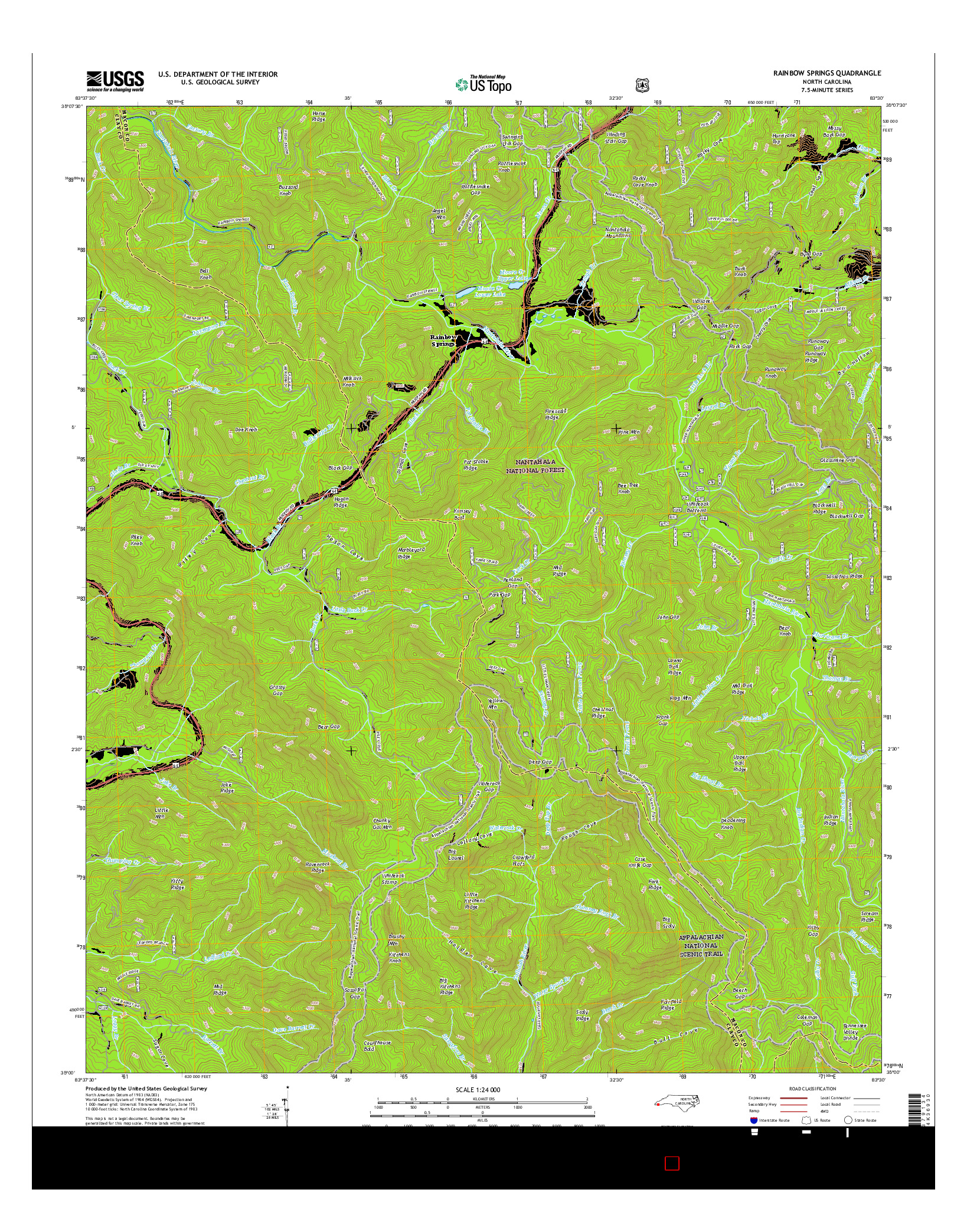 USGS US TOPO 7.5-MINUTE MAP FOR RAINBOW SPRINGS, NC 2016