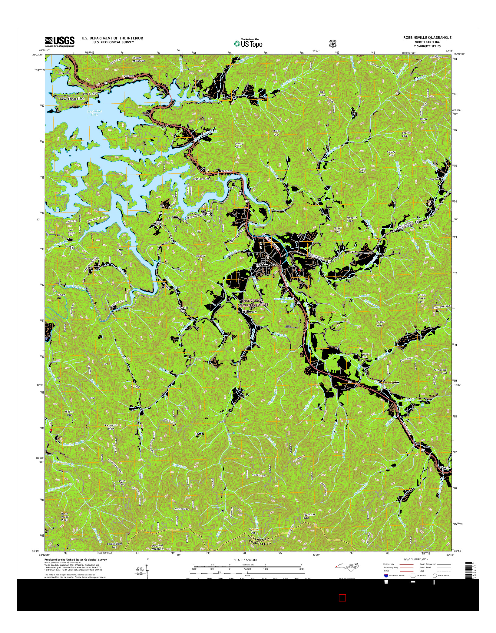 USGS US TOPO 7.5-MINUTE MAP FOR ROBBINSVILLE, NC 2016