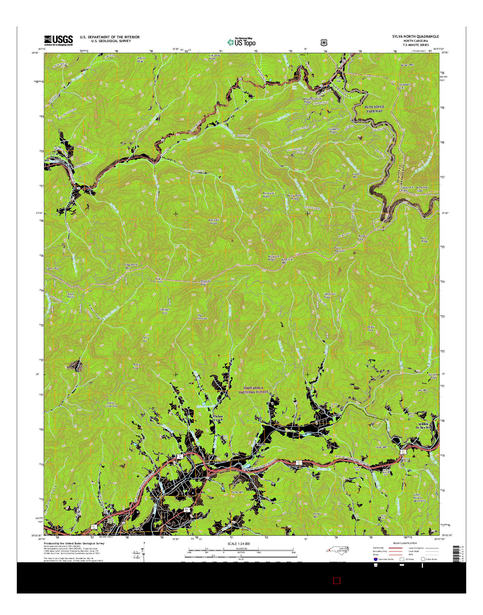 USGS US TOPO 7.5-MINUTE MAP FOR SYLVA NORTH, NC 2016
