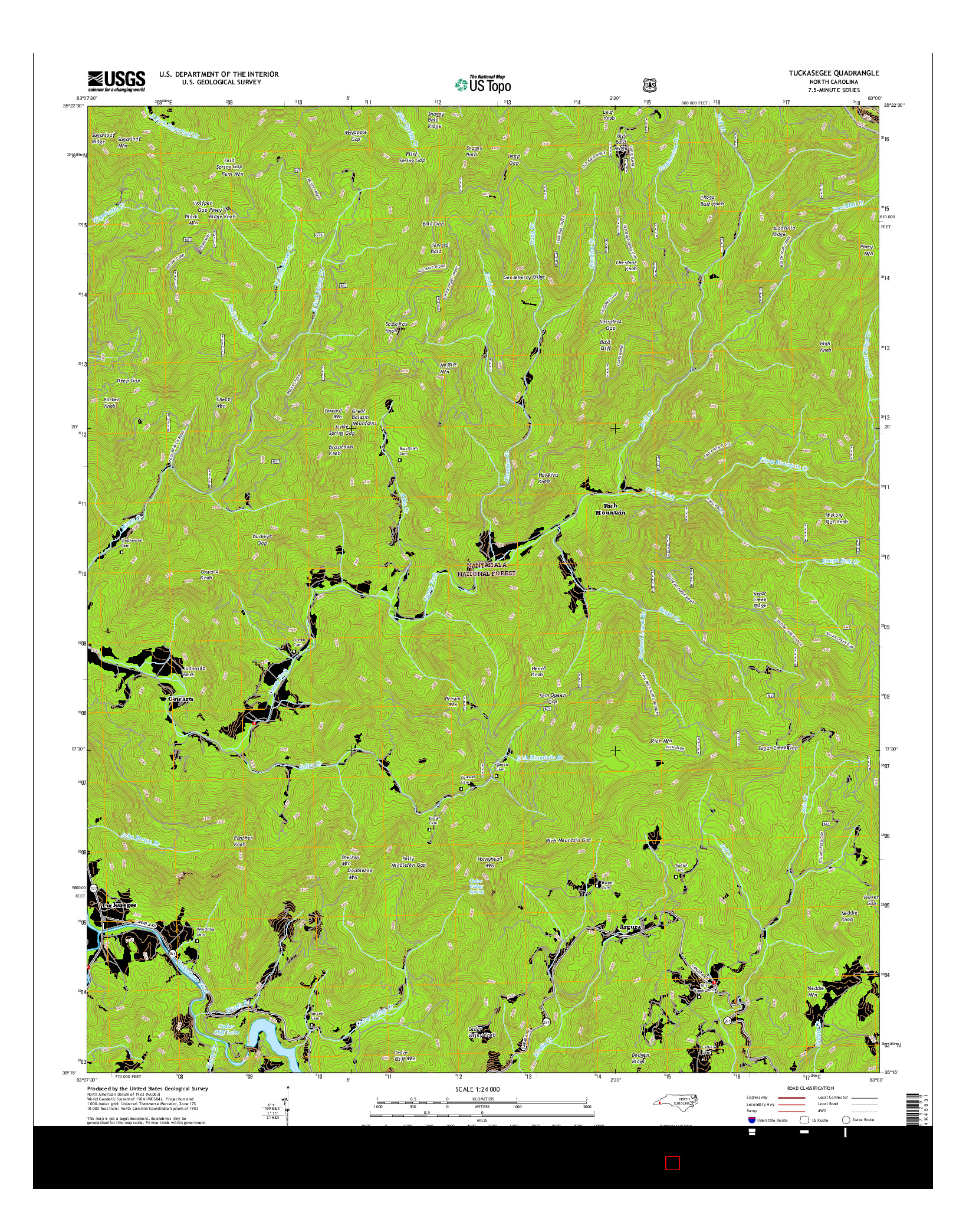 USGS US TOPO 7.5-MINUTE MAP FOR TUCKASEGEE, NC 2016