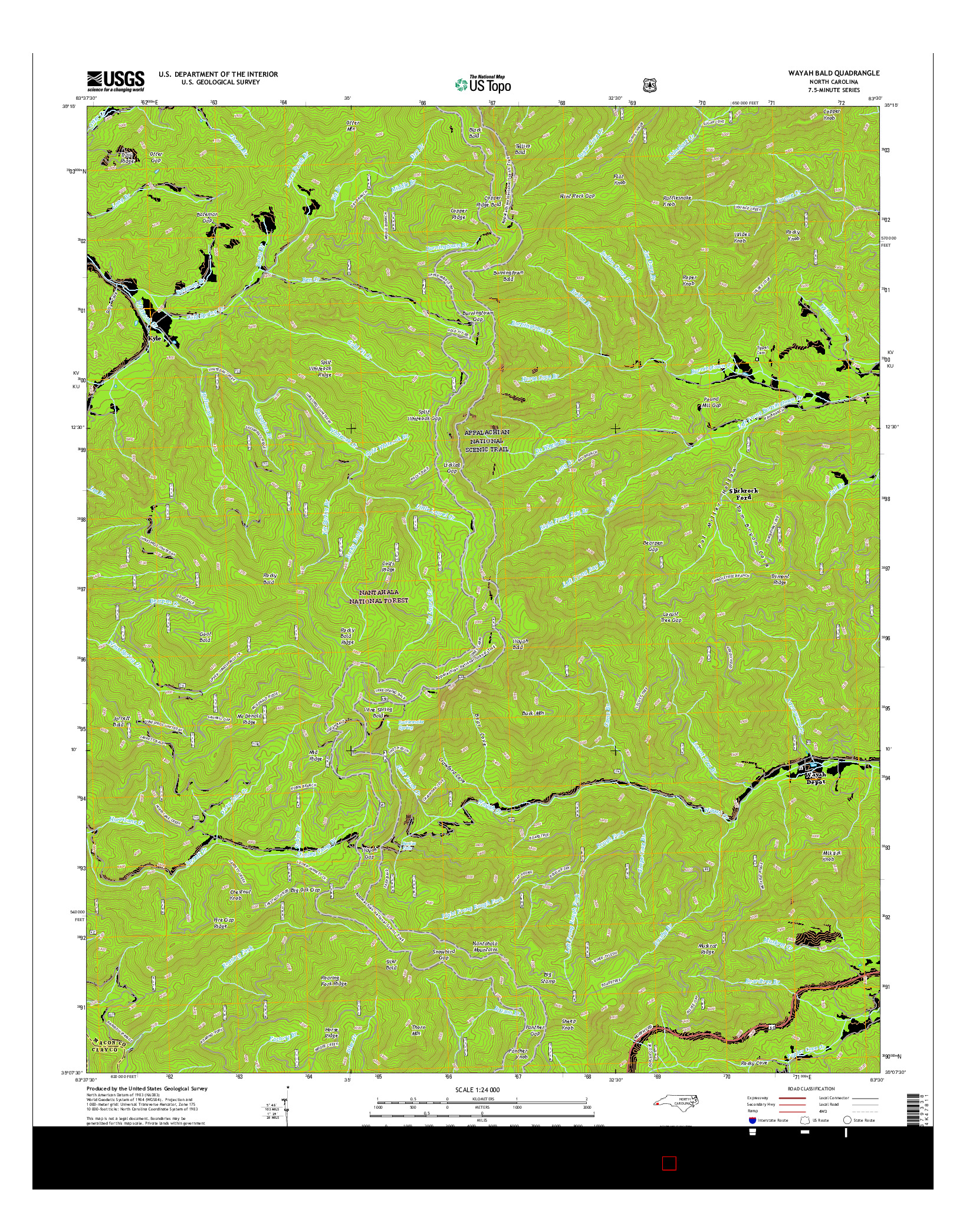USGS US TOPO 7.5-MINUTE MAP FOR WAYAH BALD, NC 2016