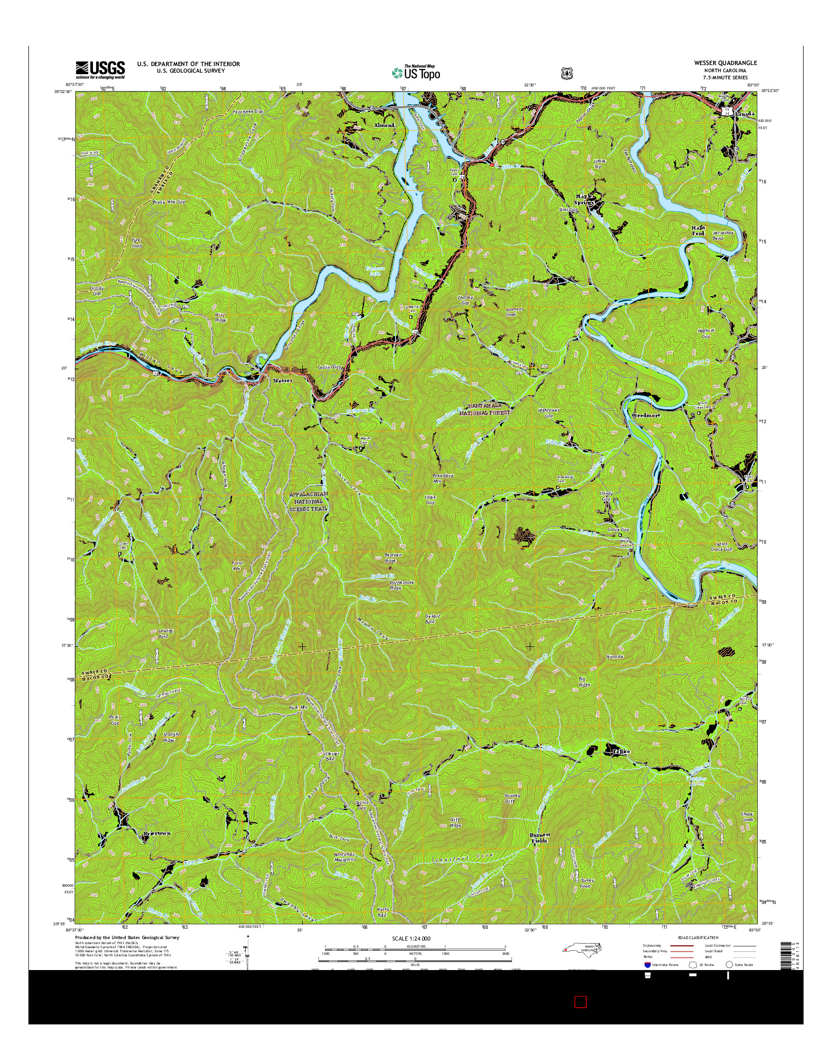 USGS US TOPO 7.5-MINUTE MAP FOR WESSER, NC 2016