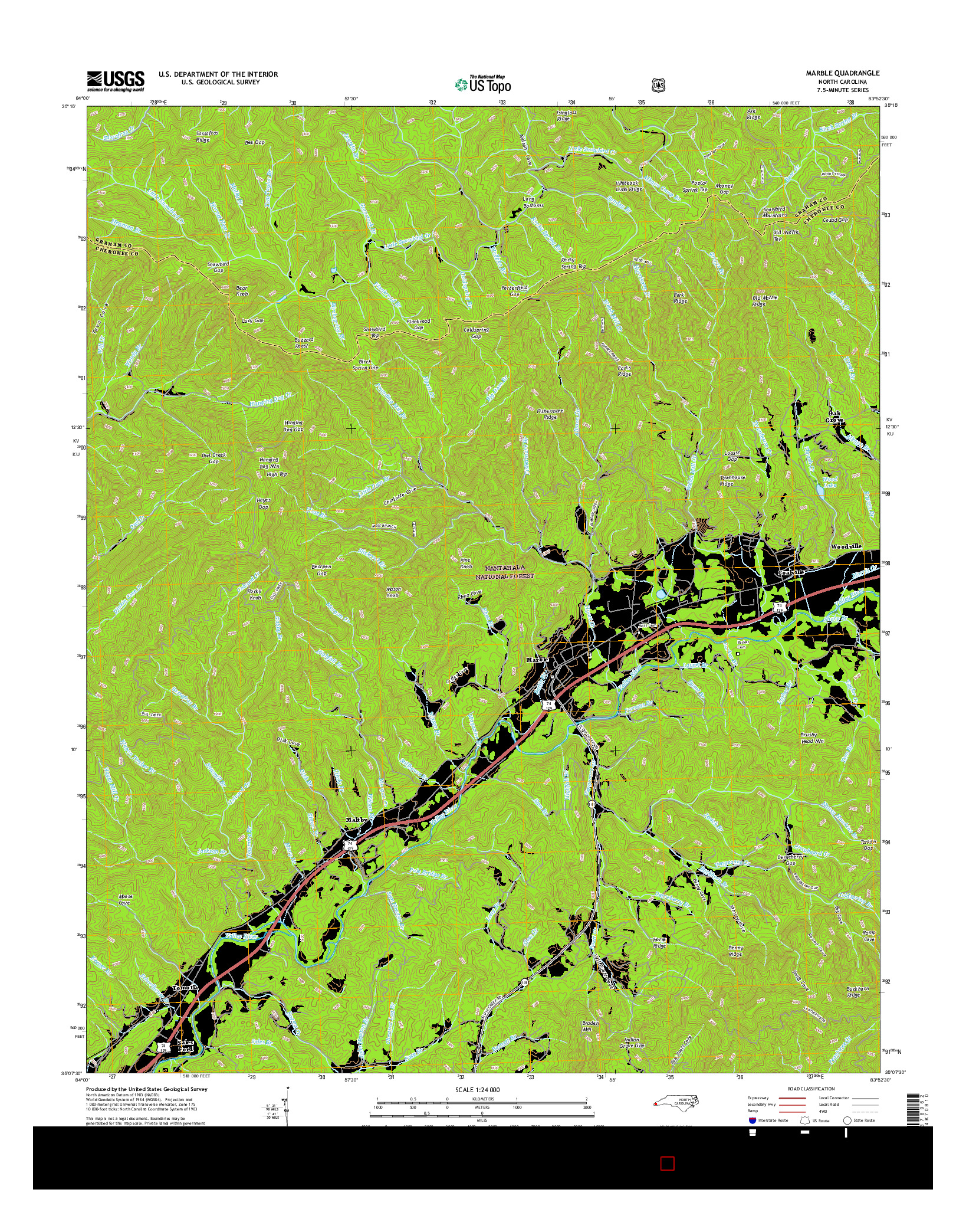 USGS US TOPO 7.5-MINUTE MAP FOR MARBLE, NC 2016