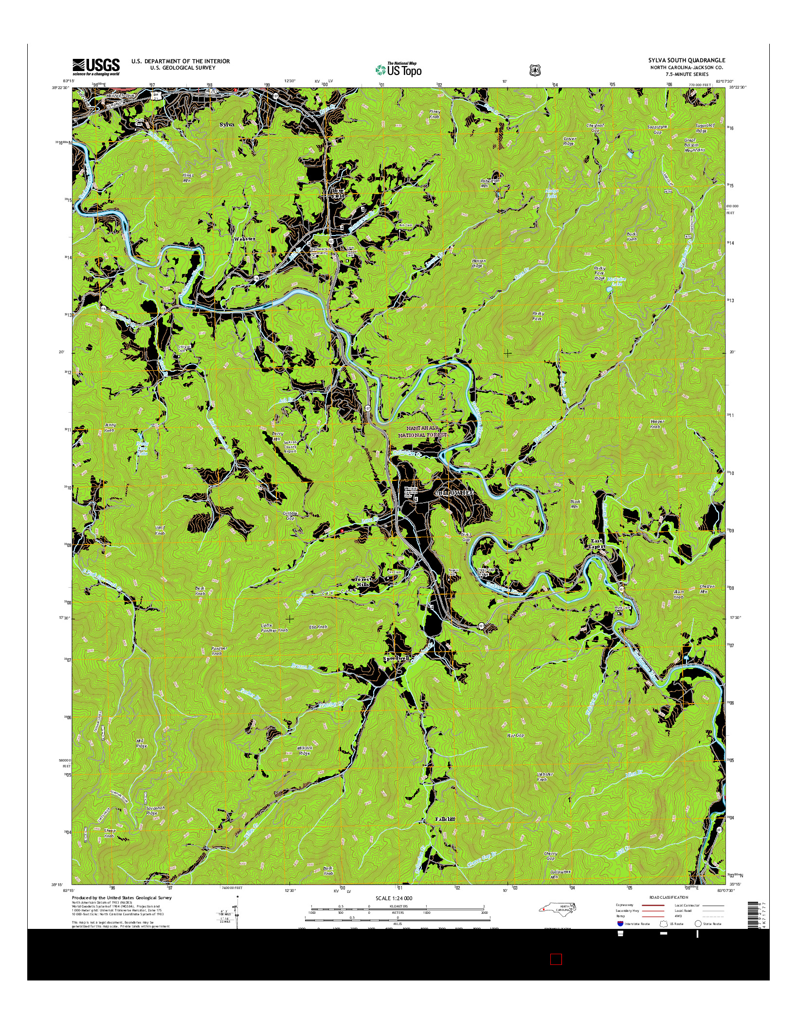 USGS US TOPO 7.5-MINUTE MAP FOR SYLVA SOUTH, NC 2016