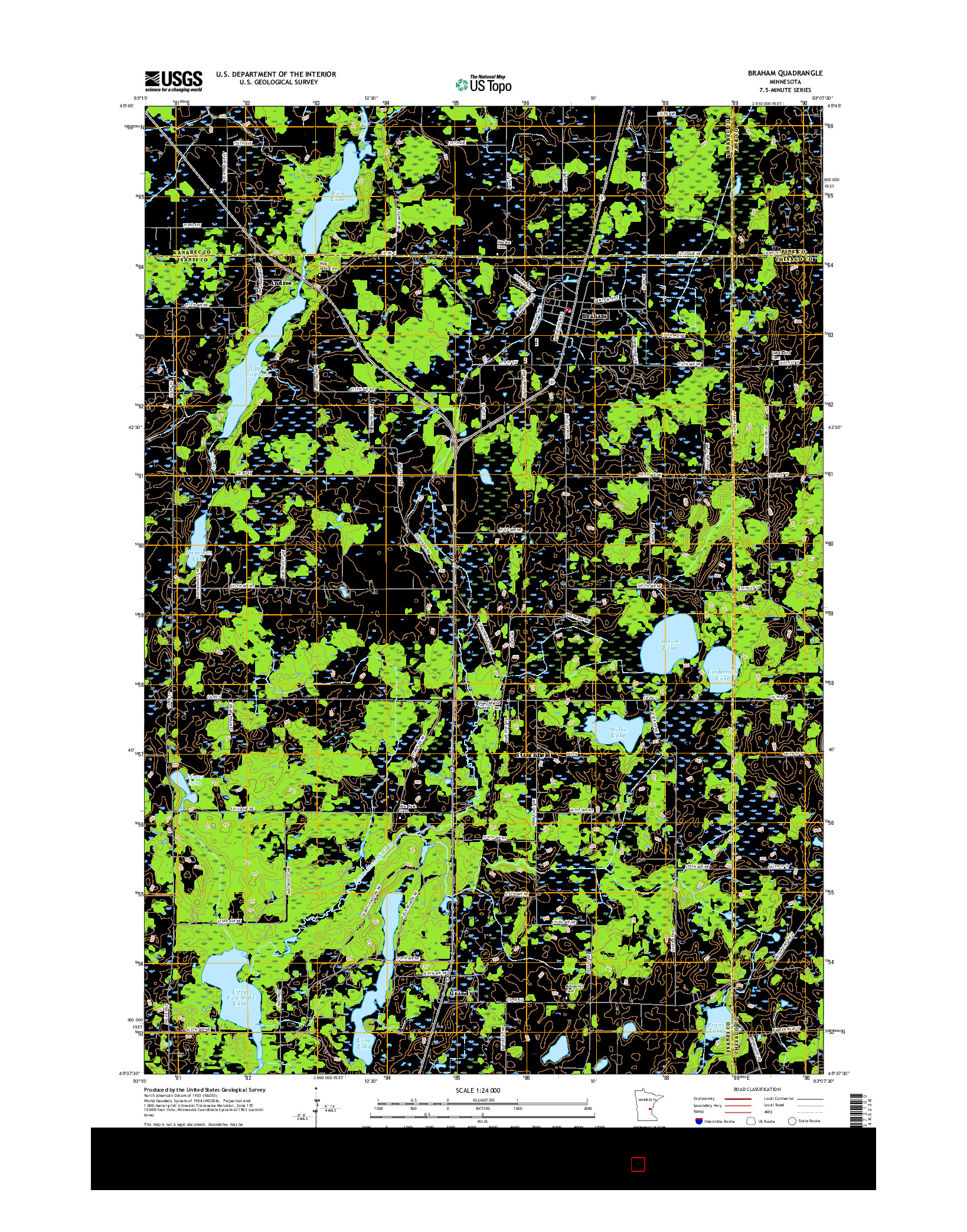 USGS US TOPO 7.5-MINUTE MAP FOR BRAHAM, MN 2016