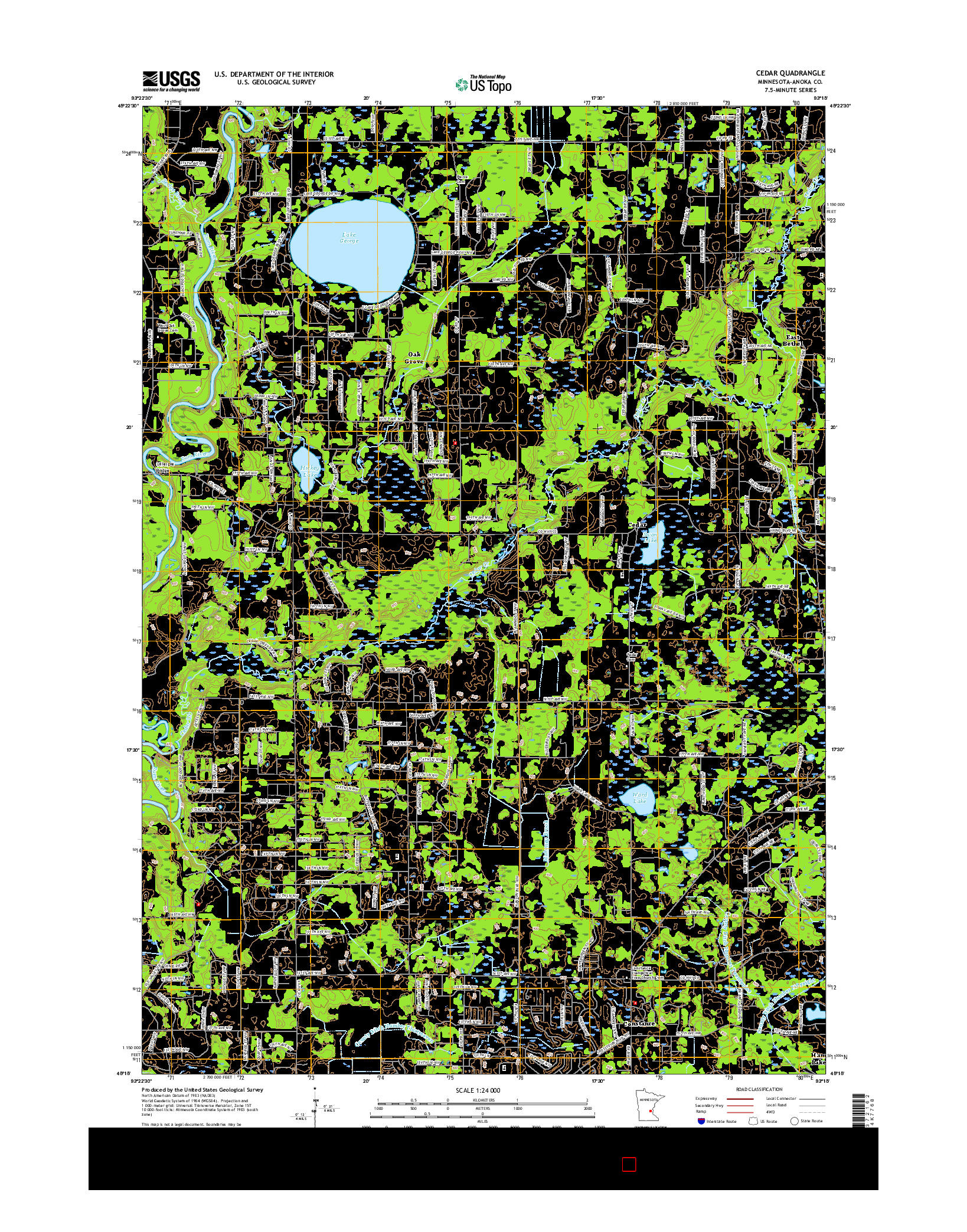 USGS US TOPO 7.5-MINUTE MAP FOR CEDAR, MN 2016