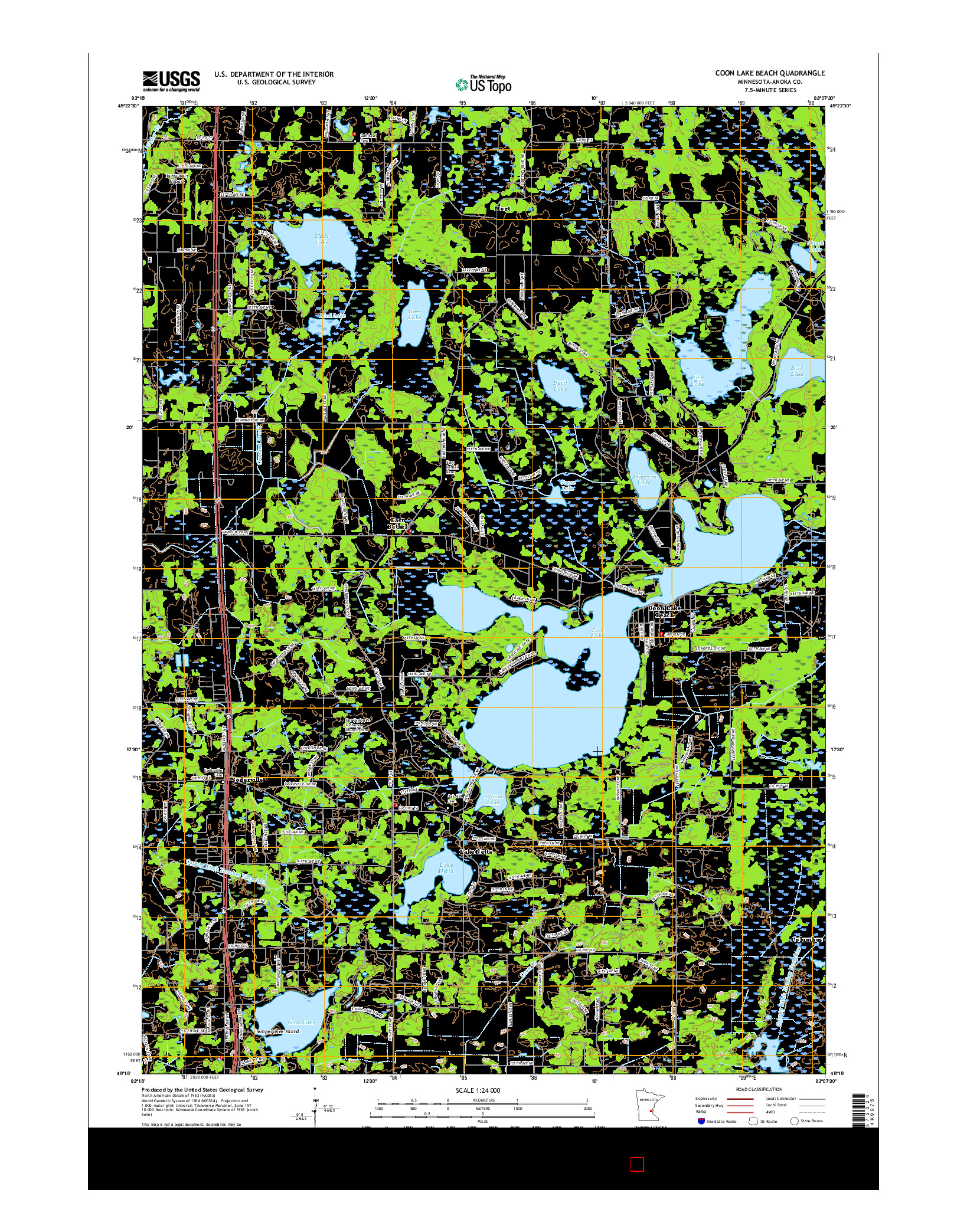 USGS US TOPO 7.5-MINUTE MAP FOR COON LAKE BEACH, MN 2016