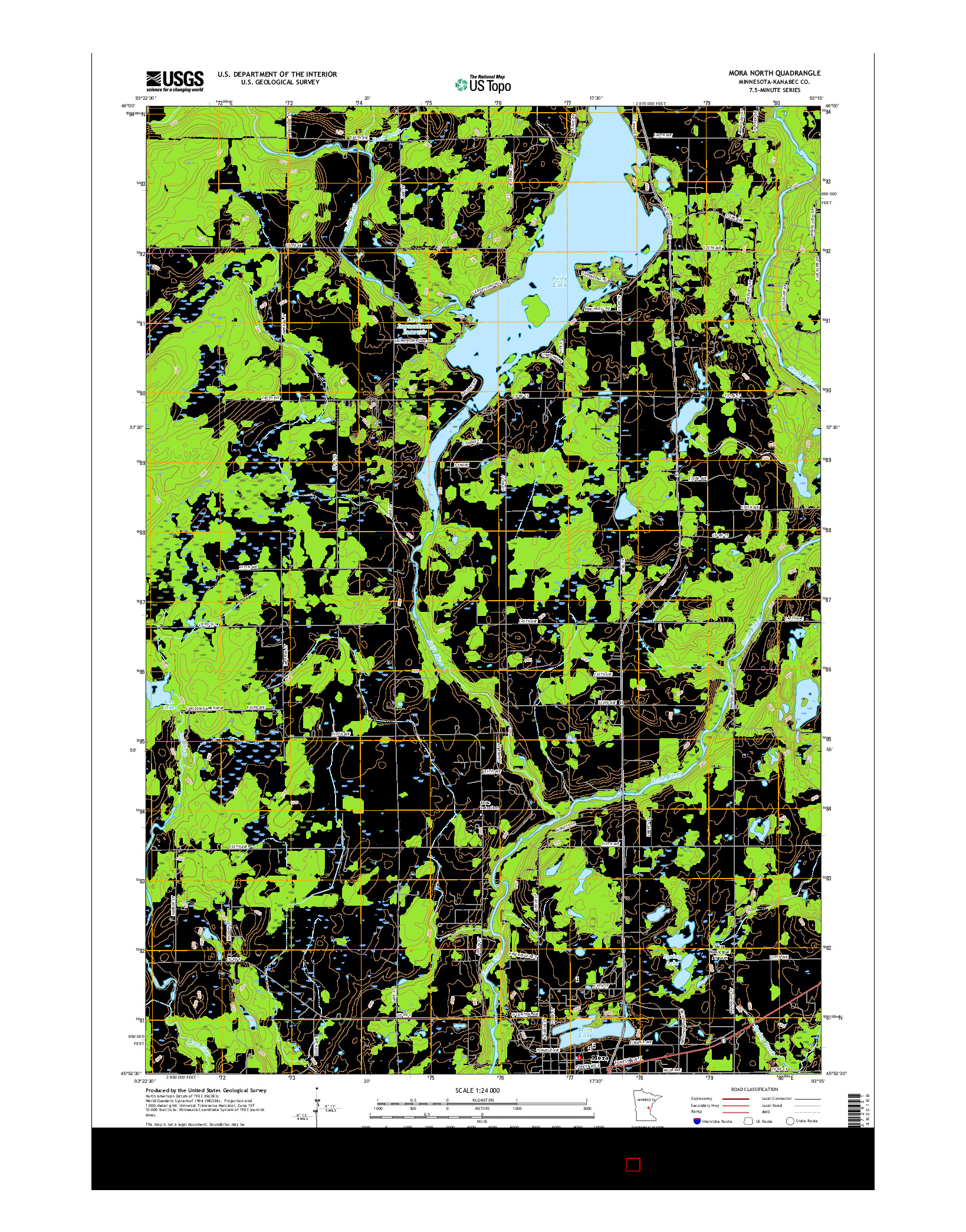 USGS US TOPO 7.5-MINUTE MAP FOR MORA NORTH, MN 2016