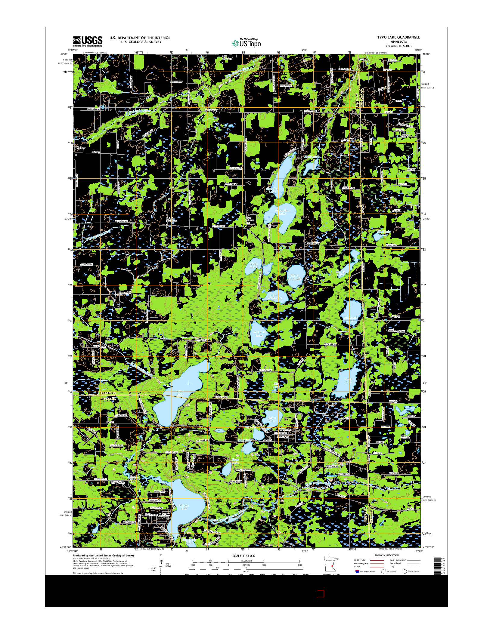 USGS US TOPO 7.5-MINUTE MAP FOR TYPO LAKE, MN 2016