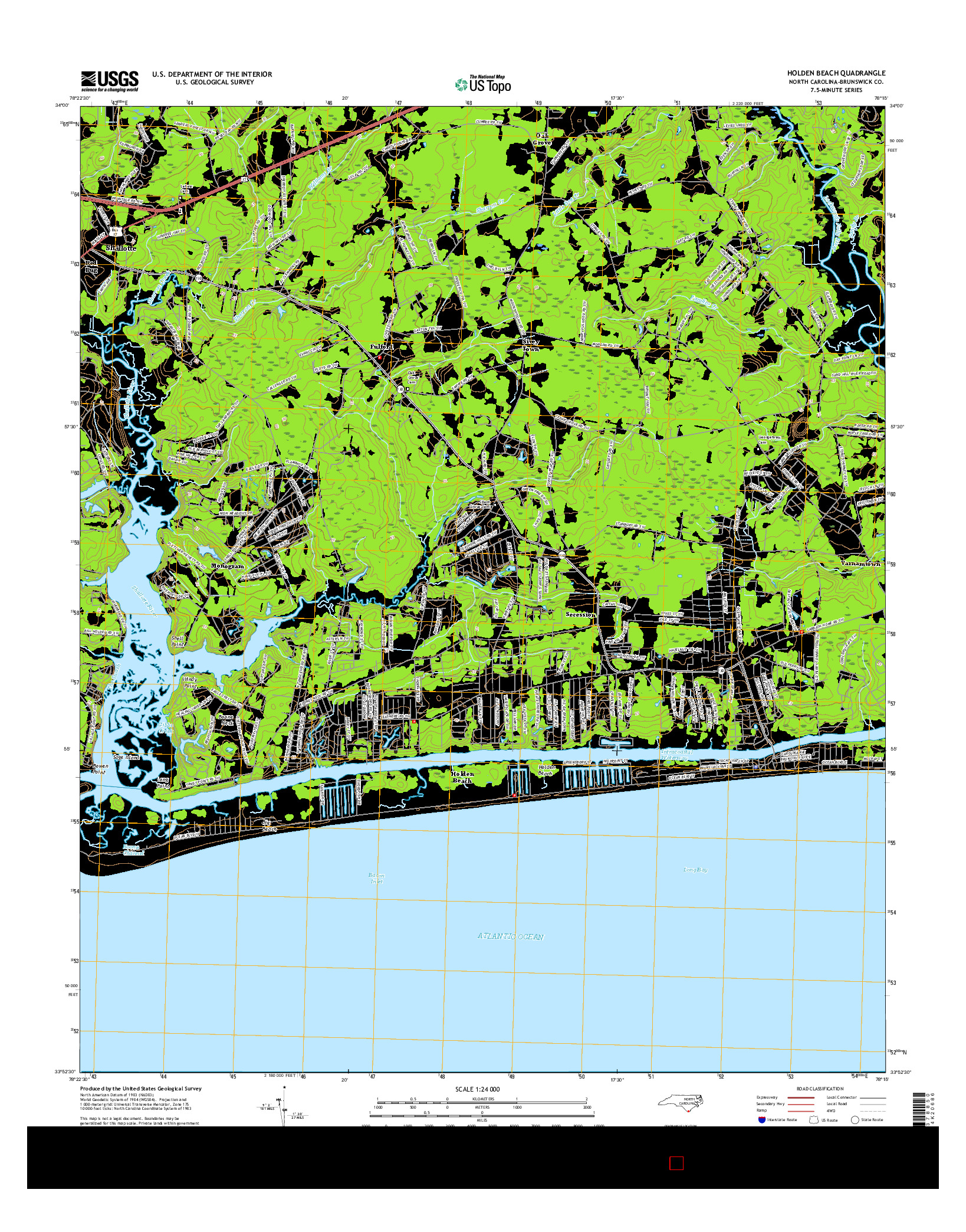 USGS US TOPO 7.5-MINUTE MAP FOR HOLDEN BEACH, NC 2016