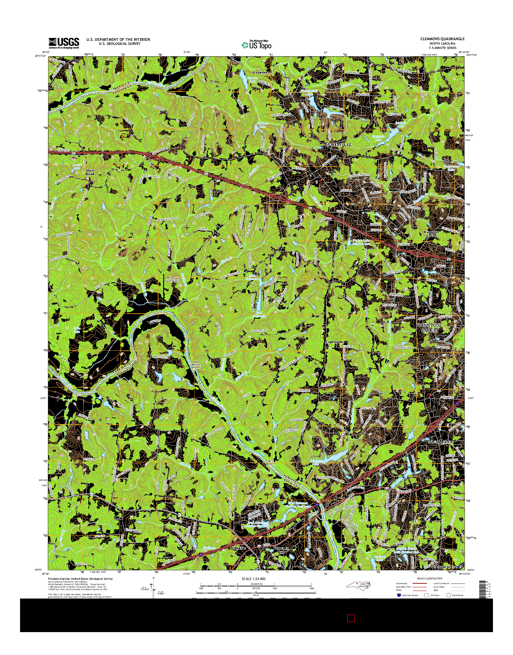 USGS US TOPO 7.5-MINUTE MAP FOR CLEMMONS, NC 2016