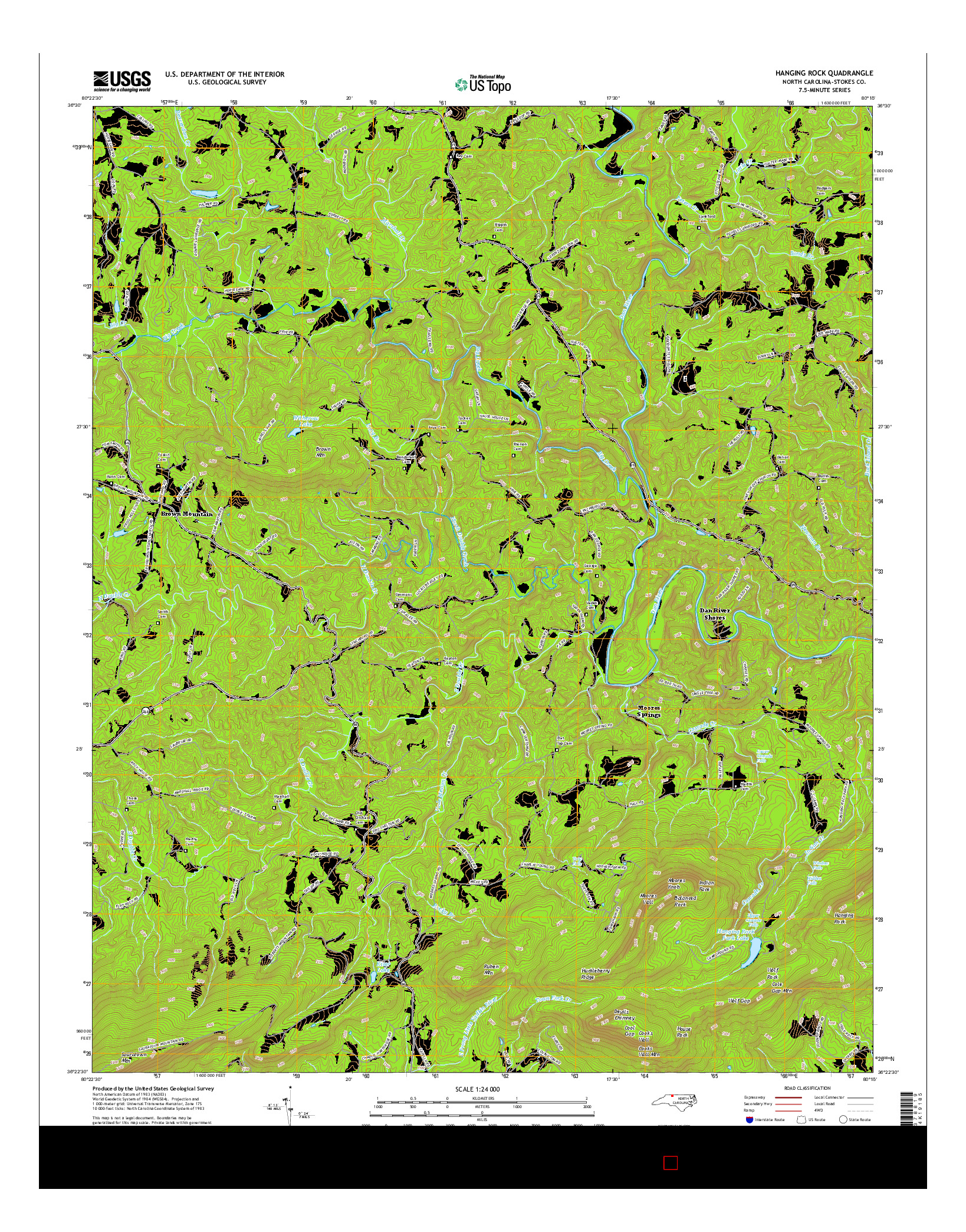 USGS US TOPO 7.5-MINUTE MAP FOR HANGING ROCK, NC 2016