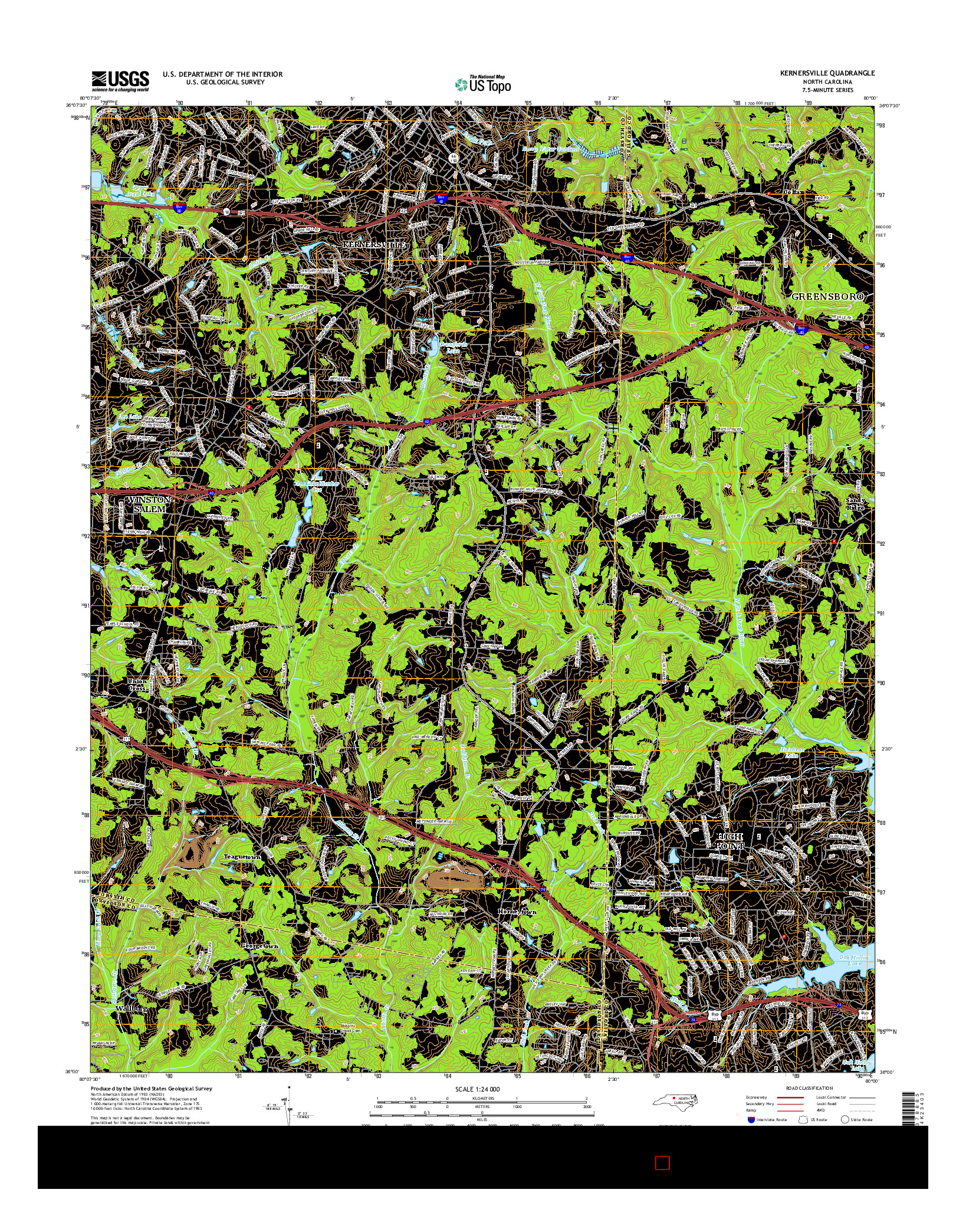 USGS US TOPO 7.5-MINUTE MAP FOR KERNERSVILLE, NC 2016