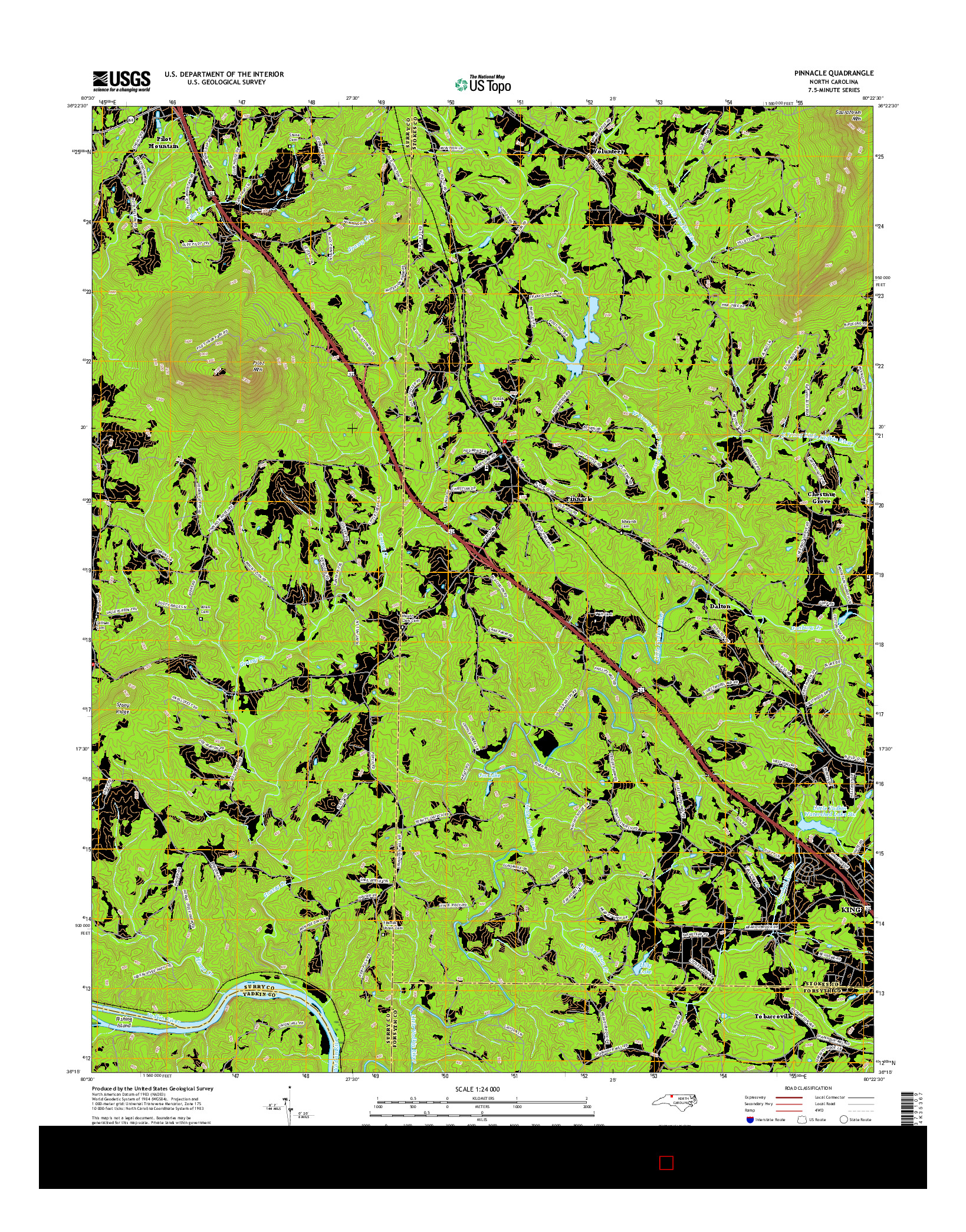 USGS US TOPO 7.5-MINUTE MAP FOR PINNACLE, NC 2016