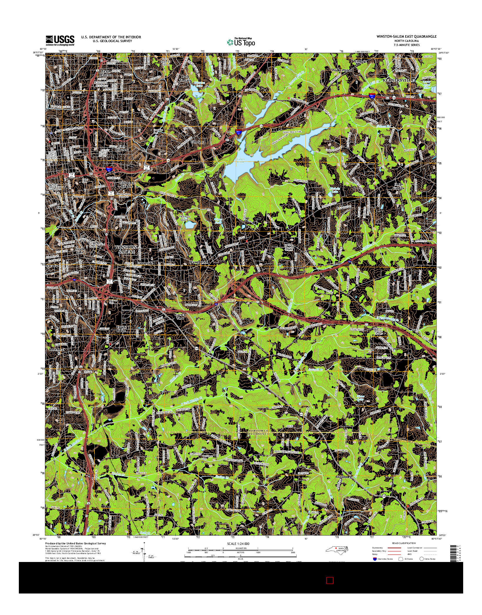 USGS US TOPO 7.5-MINUTE MAP FOR WINSTON-SALEM EAST, NC 2016