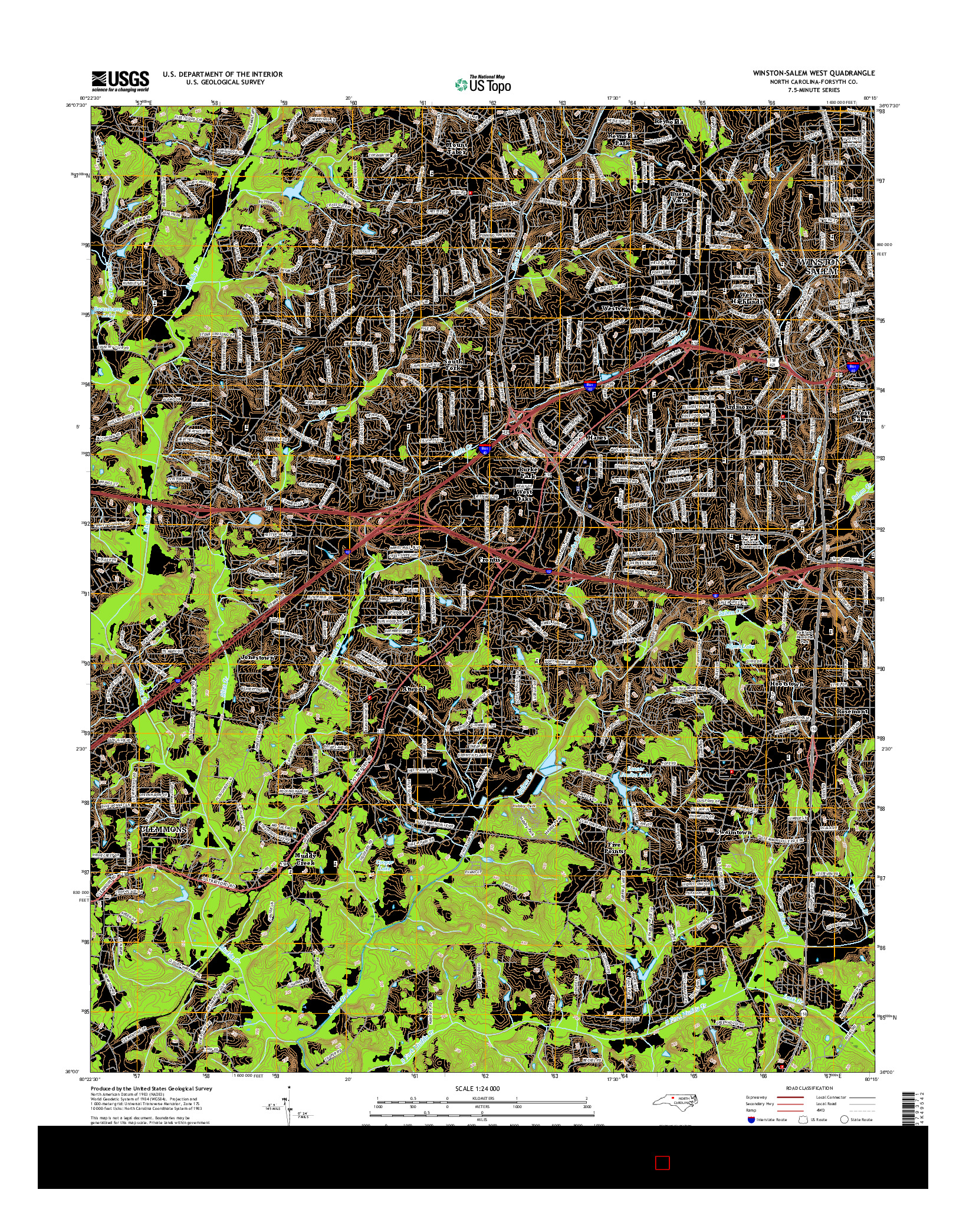 USGS US TOPO 7.5-MINUTE MAP FOR WINSTON-SALEM WEST, NC 2016