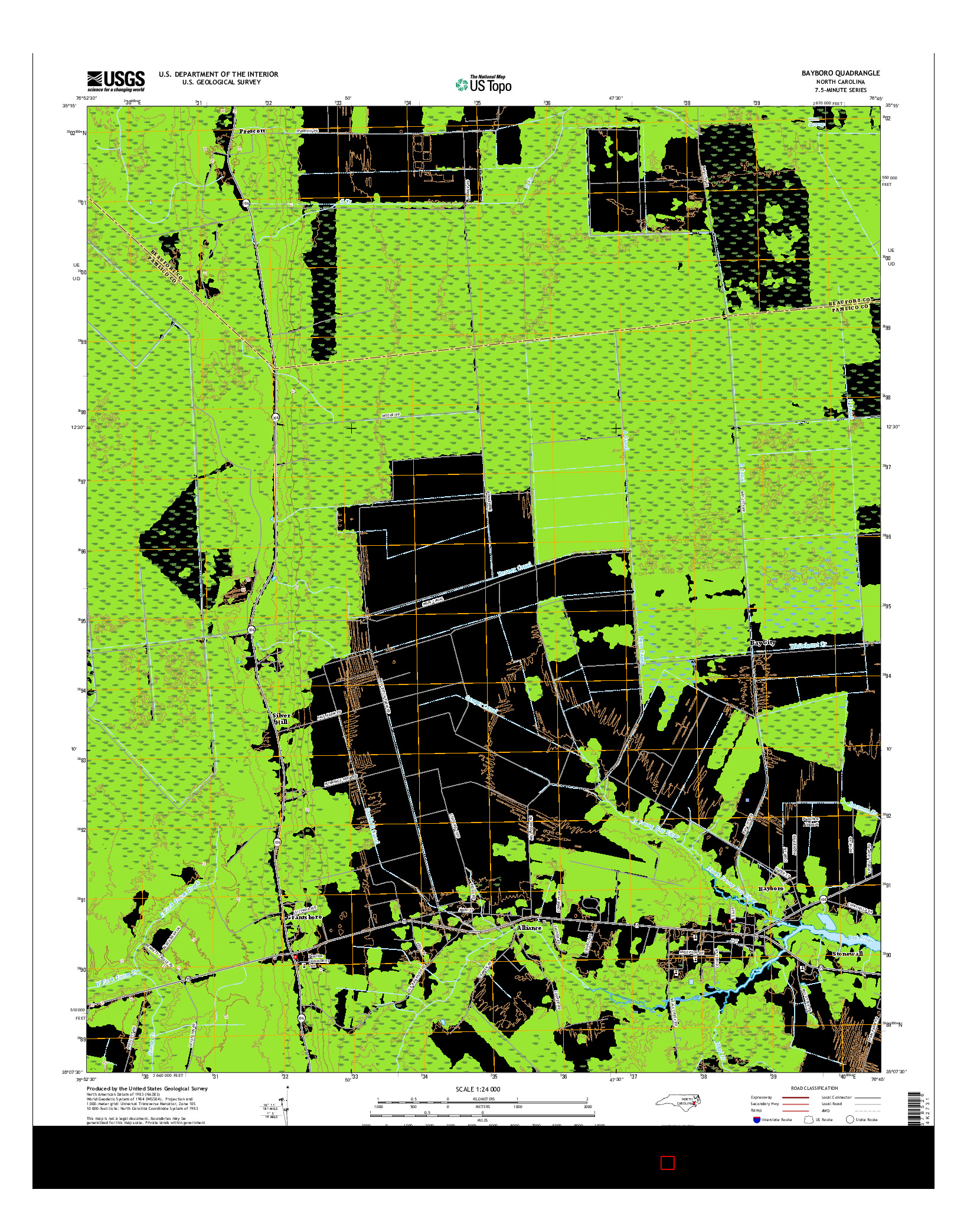 USGS US TOPO 7.5-MINUTE MAP FOR BAYBORO, NC 2016