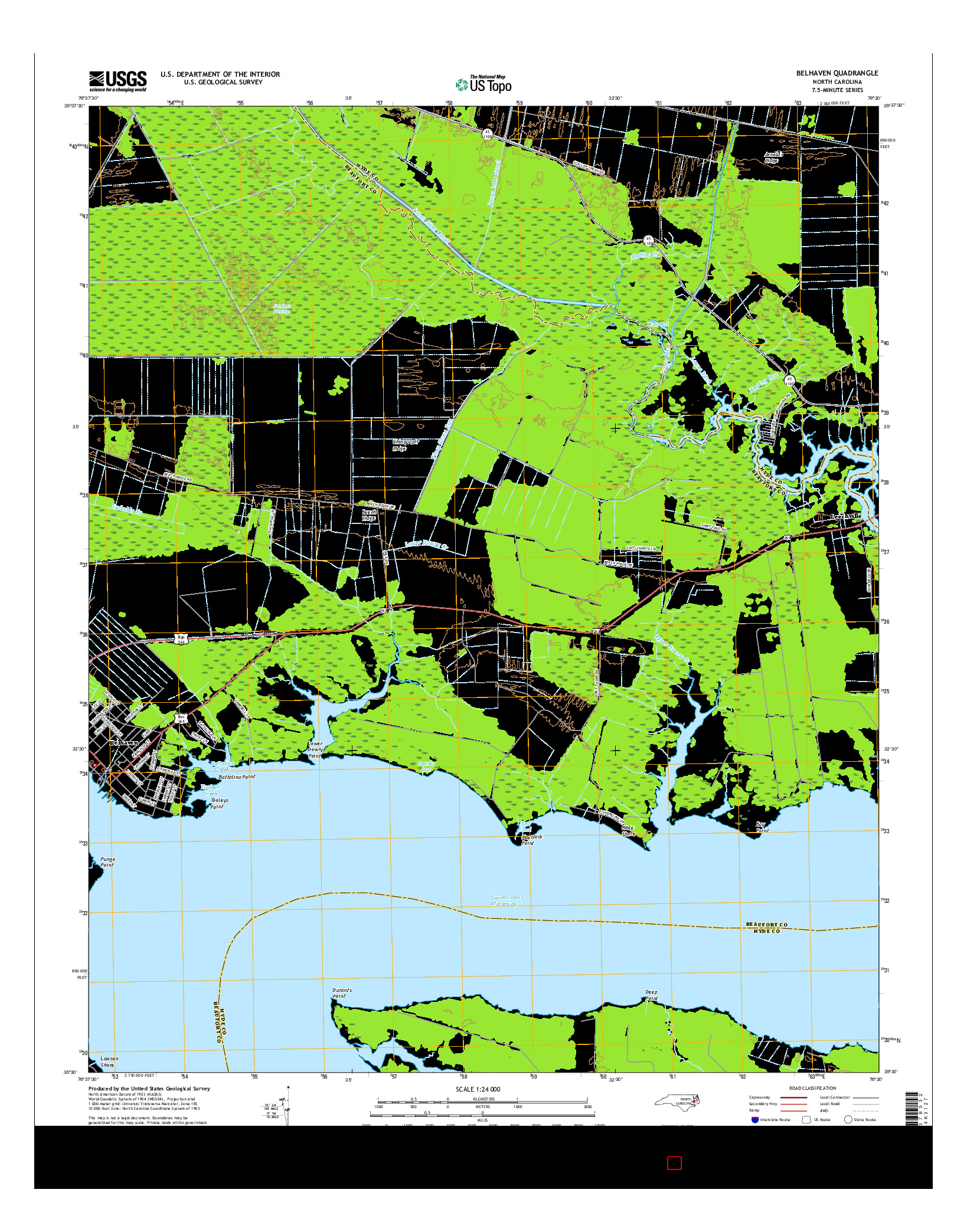 USGS US TOPO 7.5-MINUTE MAP FOR BELHAVEN, NC 2016