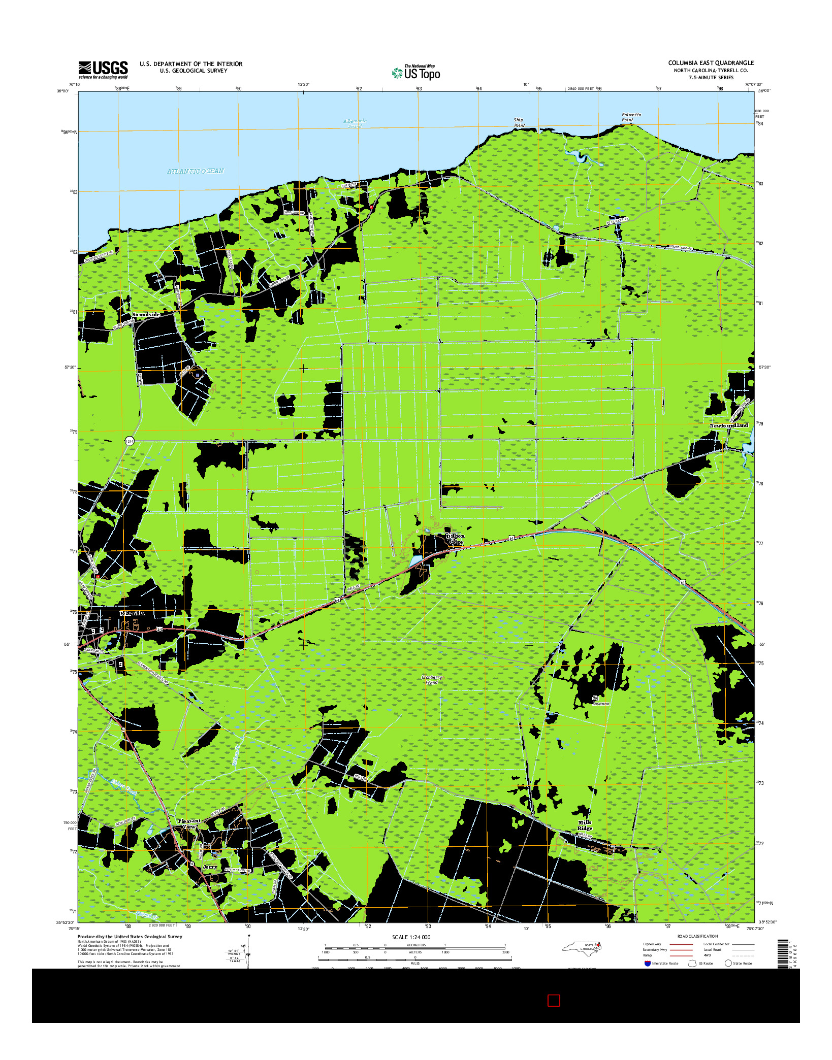 USGS US TOPO 7.5-MINUTE MAP FOR COLUMBIA EAST, NC 2016