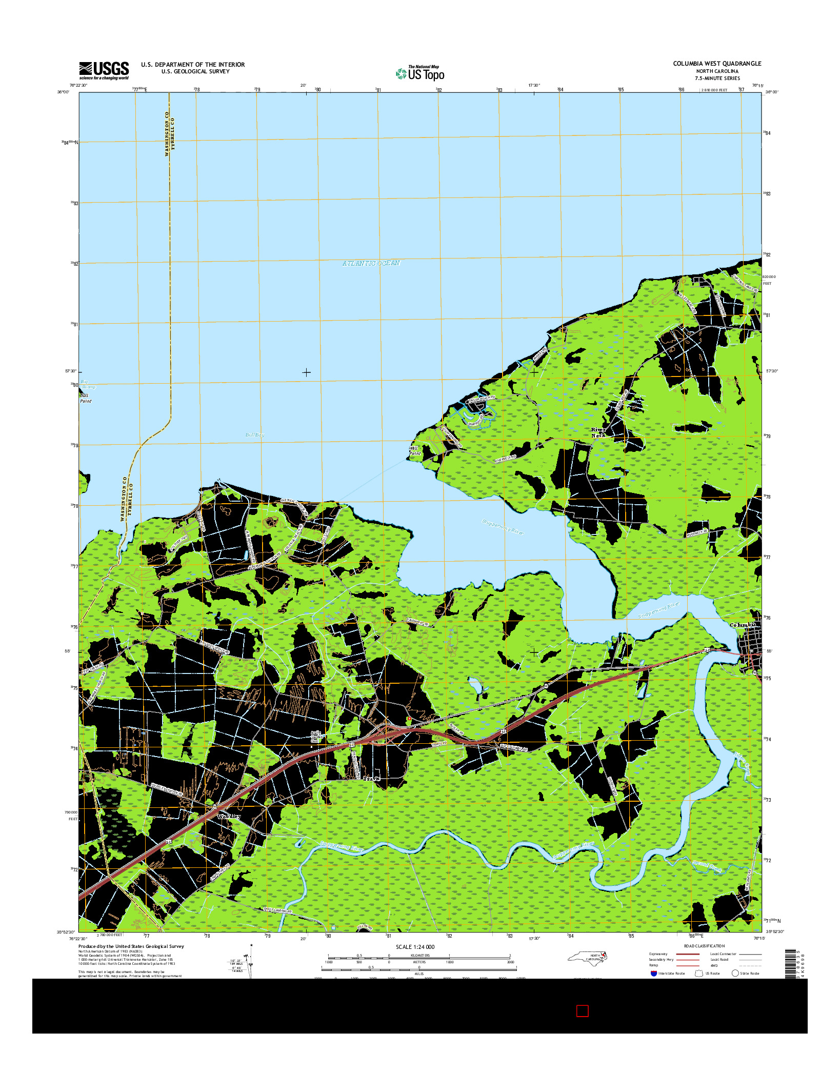 USGS US TOPO 7.5-MINUTE MAP FOR COLUMBIA WEST, NC 2016