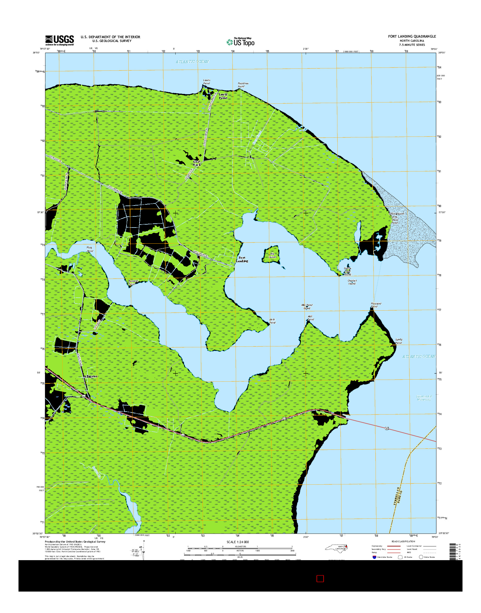 USGS US TOPO 7.5-MINUTE MAP FOR FORT LANDING, NC 2016