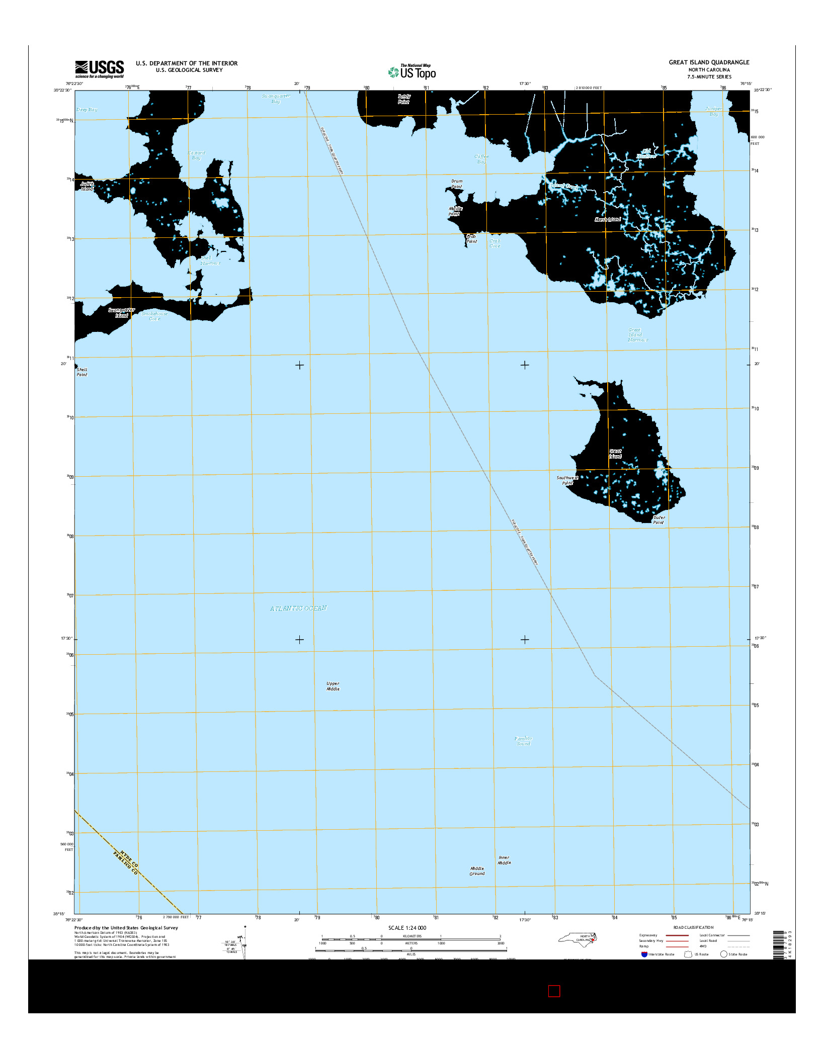 USGS US TOPO 7.5-MINUTE MAP FOR GREAT ISLAND, NC 2016