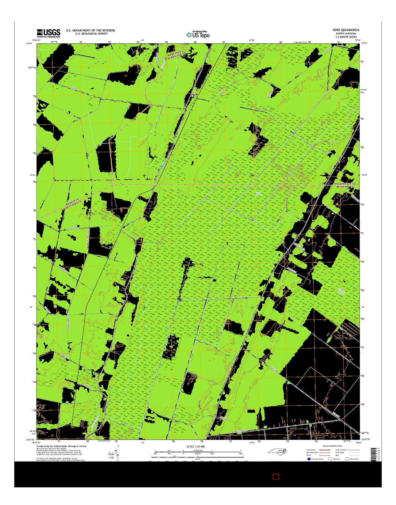 USGS US TOPO 7.5-MINUTE MAP FOR HOKE, NC 2016