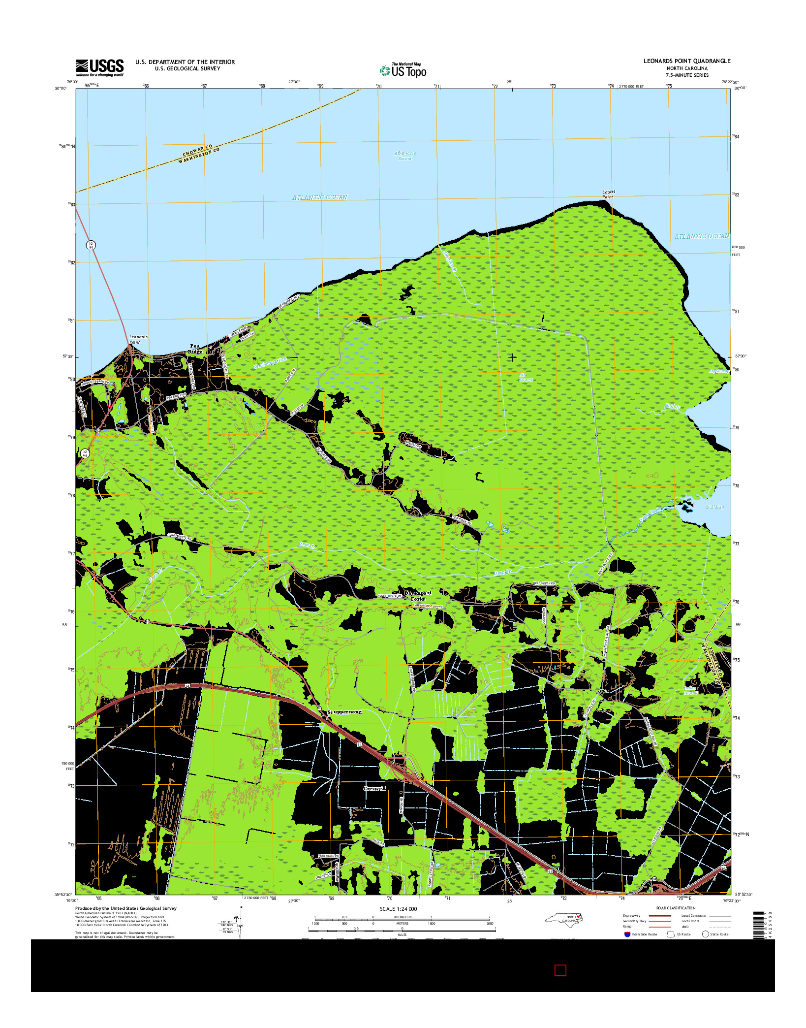 USGS US TOPO 7.5-MINUTE MAP FOR LEONARDS POINT, NC 2016