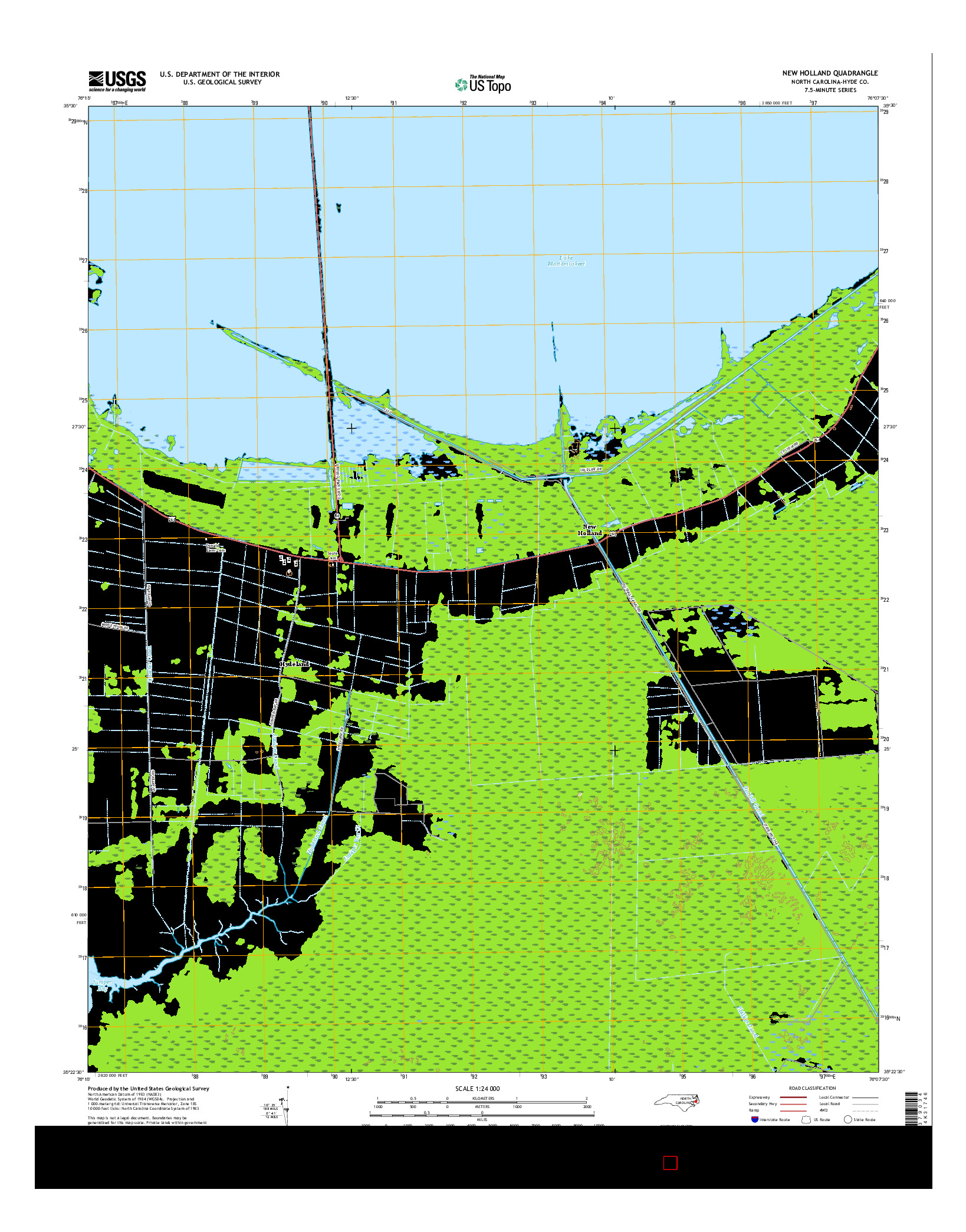 USGS US TOPO 7.5-MINUTE MAP FOR NEW HOLLAND, NC 2016