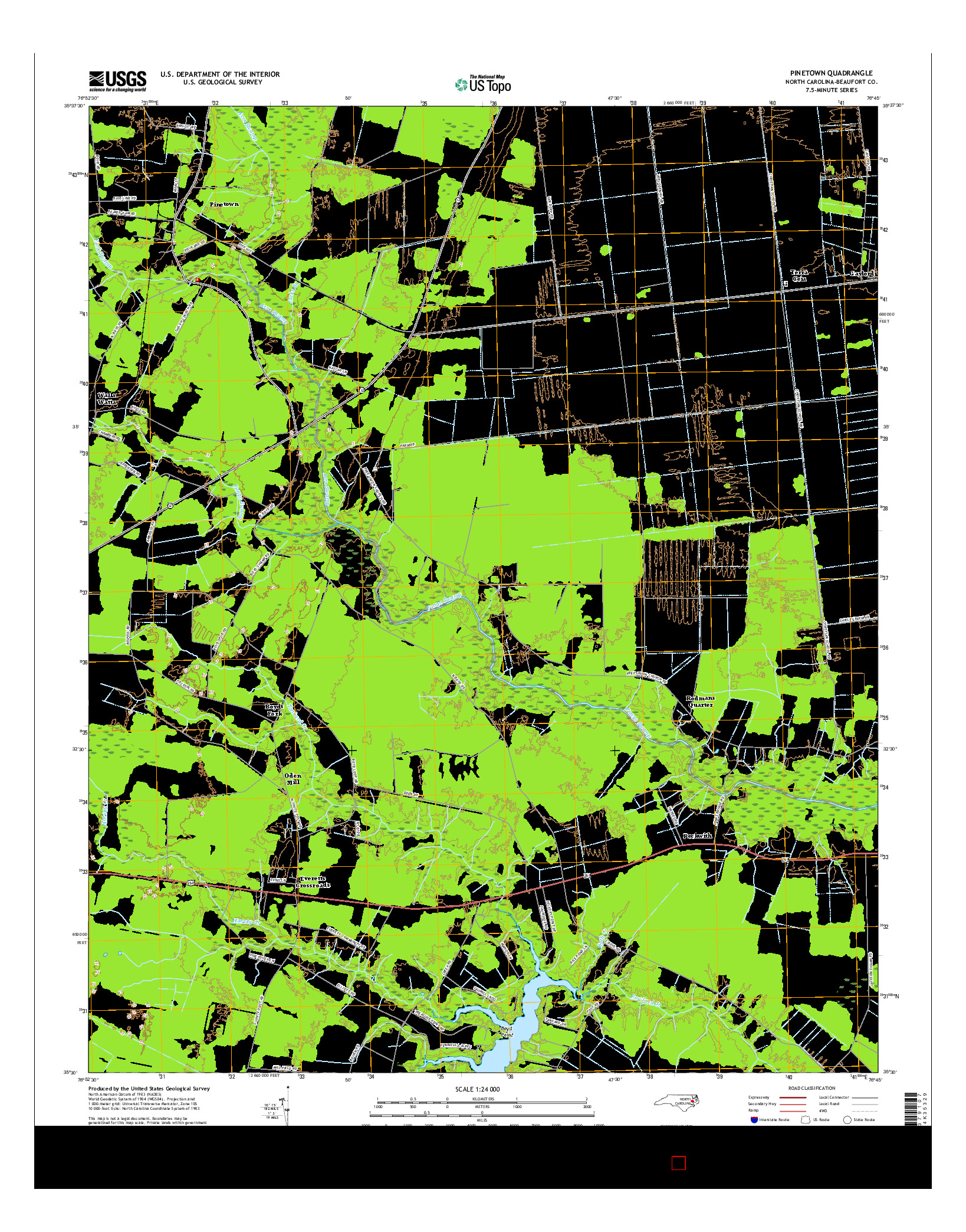 USGS US TOPO 7.5-MINUTE MAP FOR PINETOWN, NC 2016