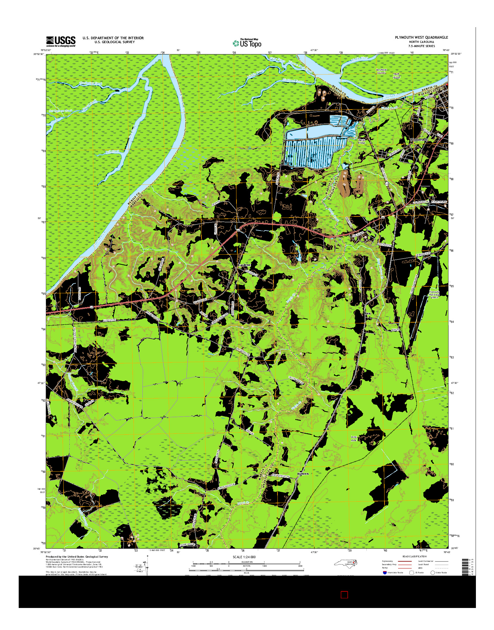 USGS US TOPO 7.5-MINUTE MAP FOR PLYMOUTH WEST, NC 2016