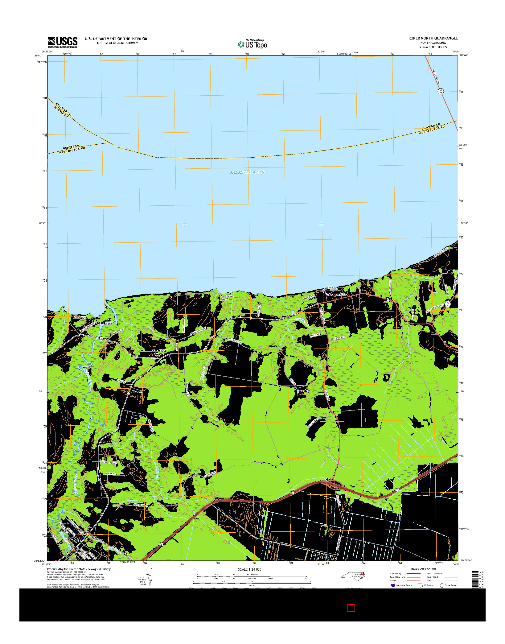 USGS US TOPO 7.5-MINUTE MAP FOR ROPER NORTH, NC 2016