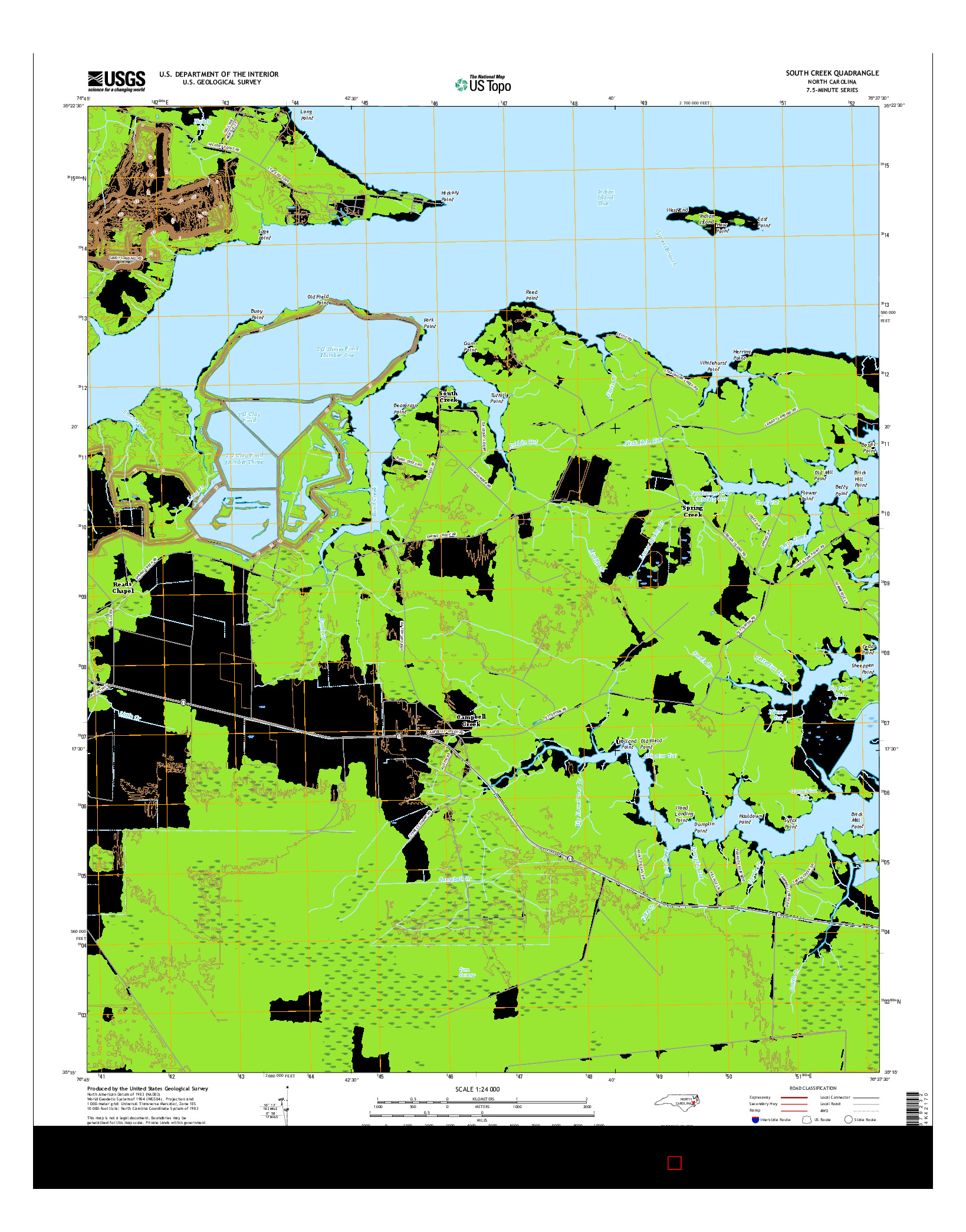 USGS US TOPO 7.5-MINUTE MAP FOR SOUTH CREEK, NC 2016