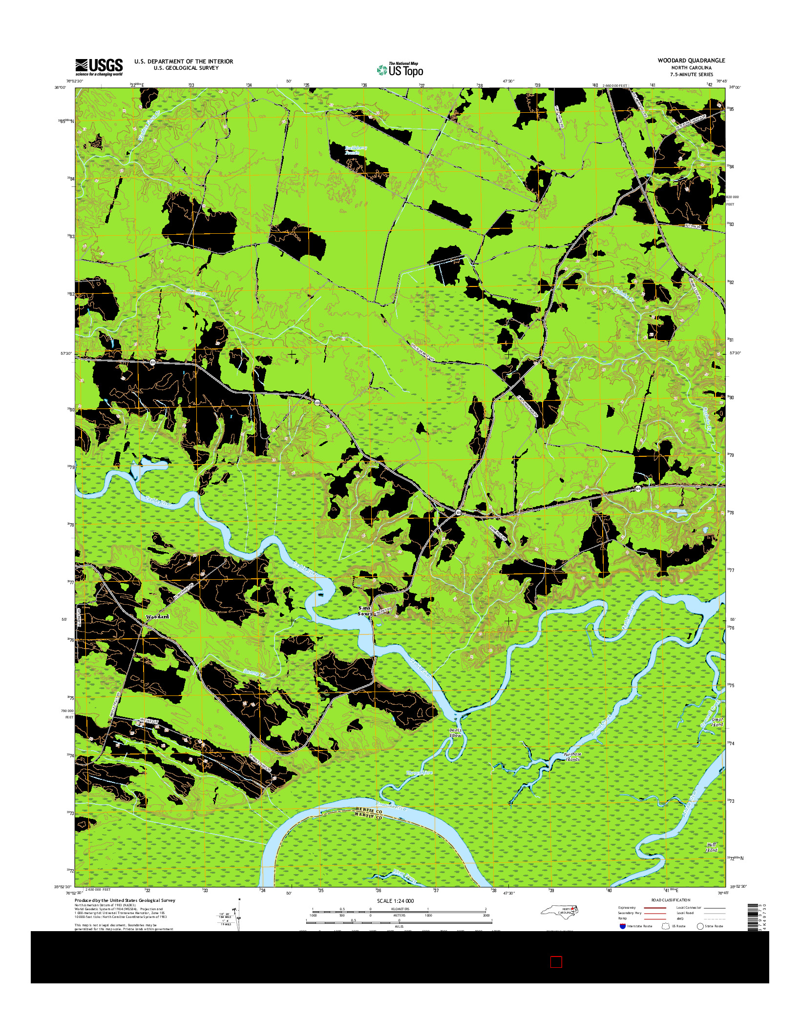 USGS US TOPO 7.5-MINUTE MAP FOR WOODARD, NC 2016