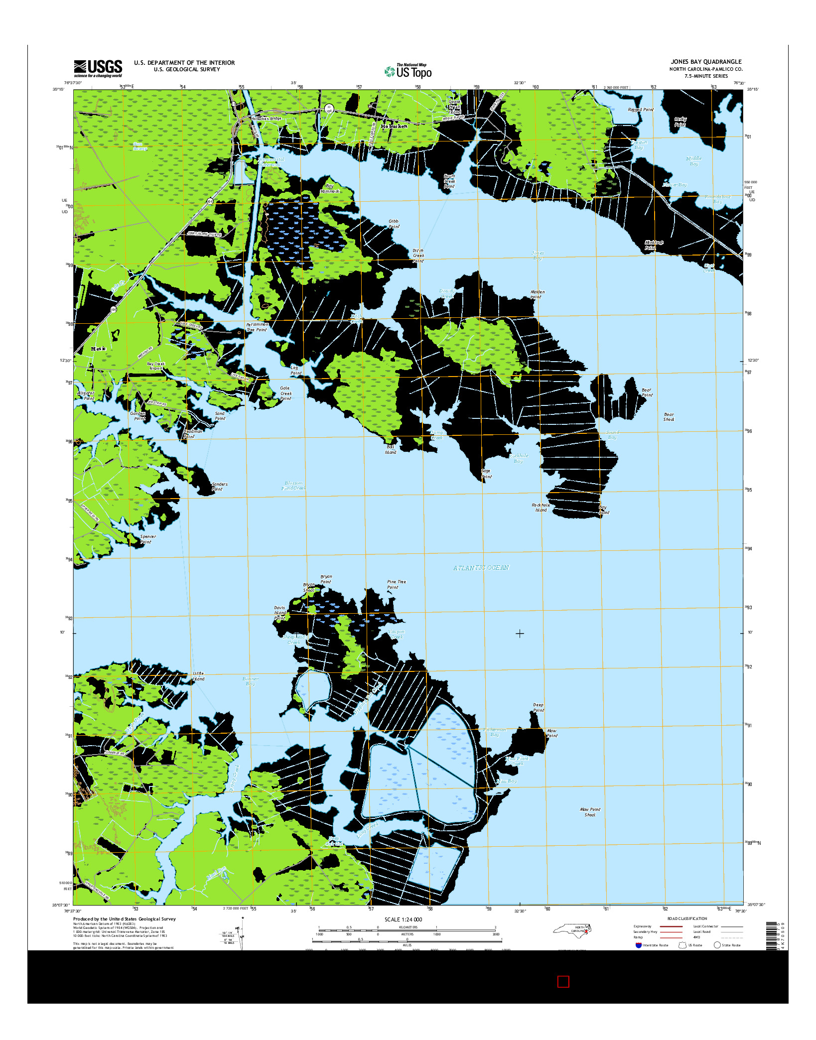 USGS US TOPO 7.5-MINUTE MAP FOR JONES BAY, NC 2016