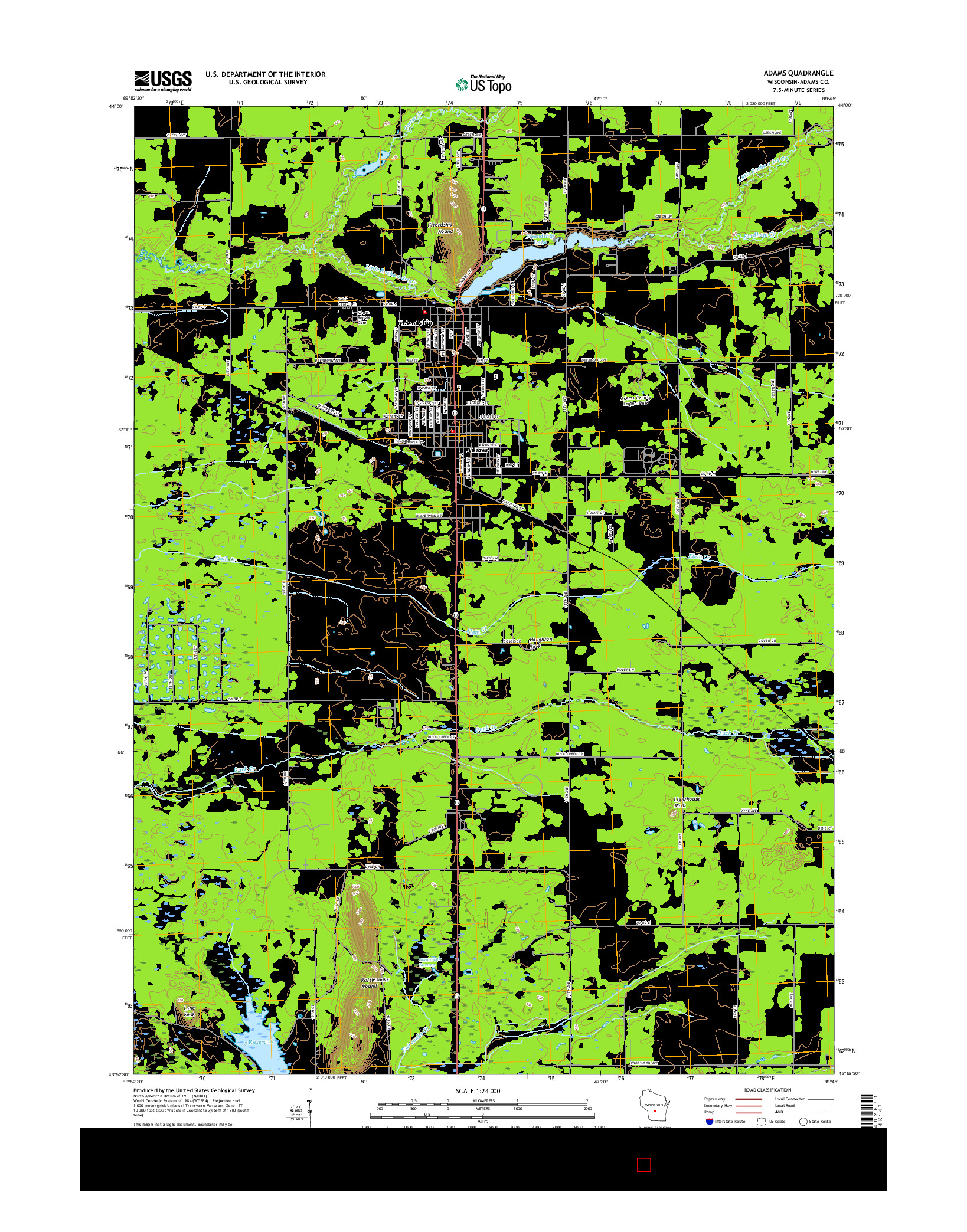 USGS US TOPO 7.5-MINUTE MAP FOR ADAMS, WI 2016