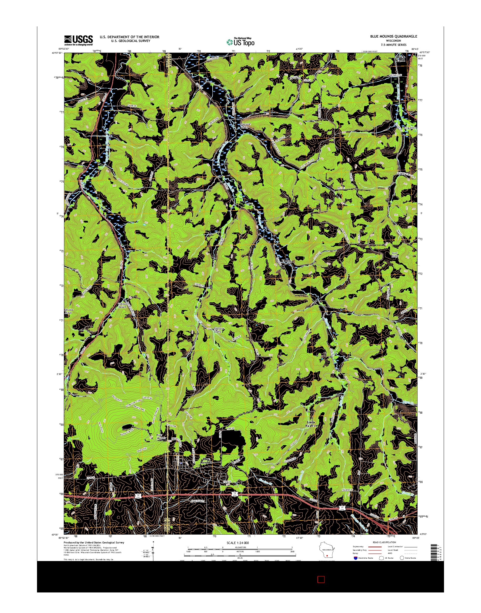 USGS US TOPO 7.5-MINUTE MAP FOR BLUE MOUNDS, WI 2016
