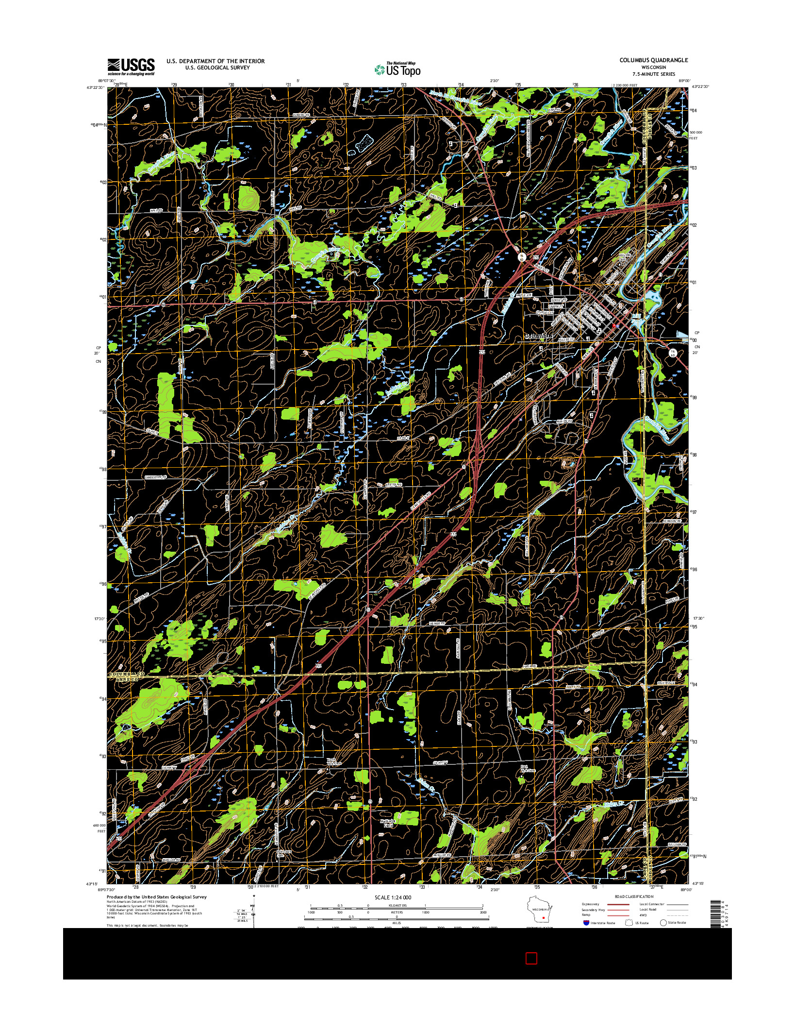 USGS US TOPO 7.5-MINUTE MAP FOR COLUMBUS, WI 2016