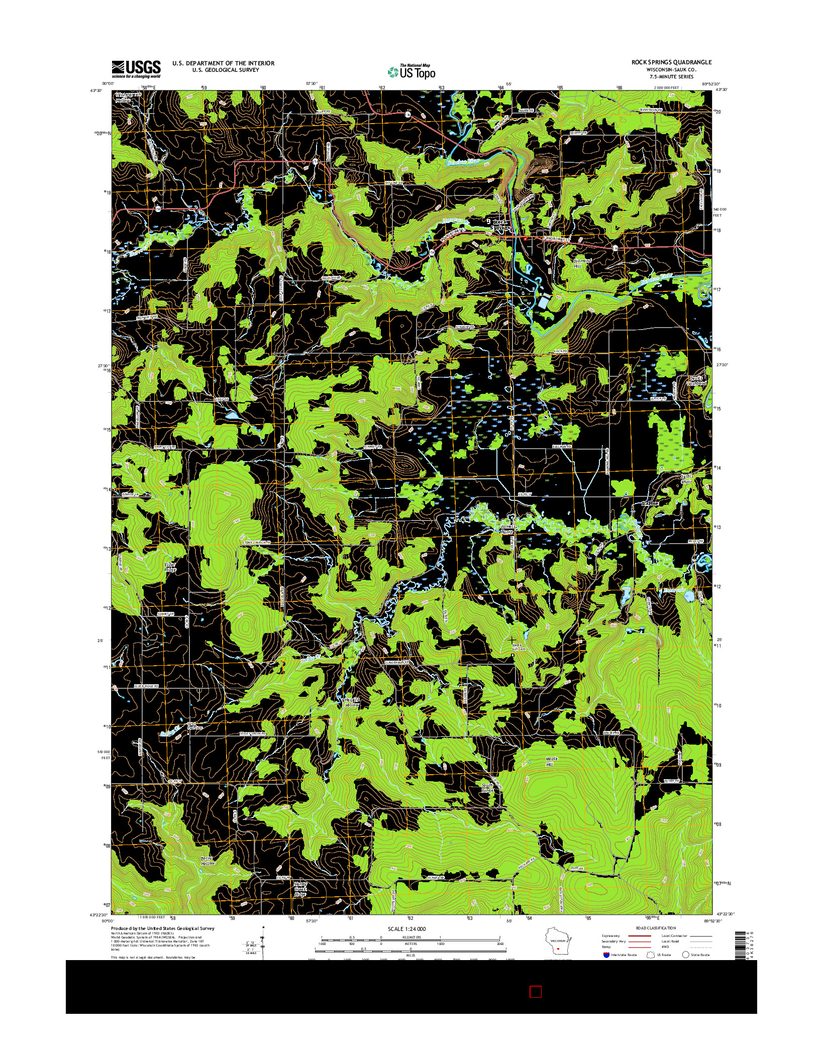 USGS US TOPO 7.5-MINUTE MAP FOR ROCK SPRINGS, WI 2016