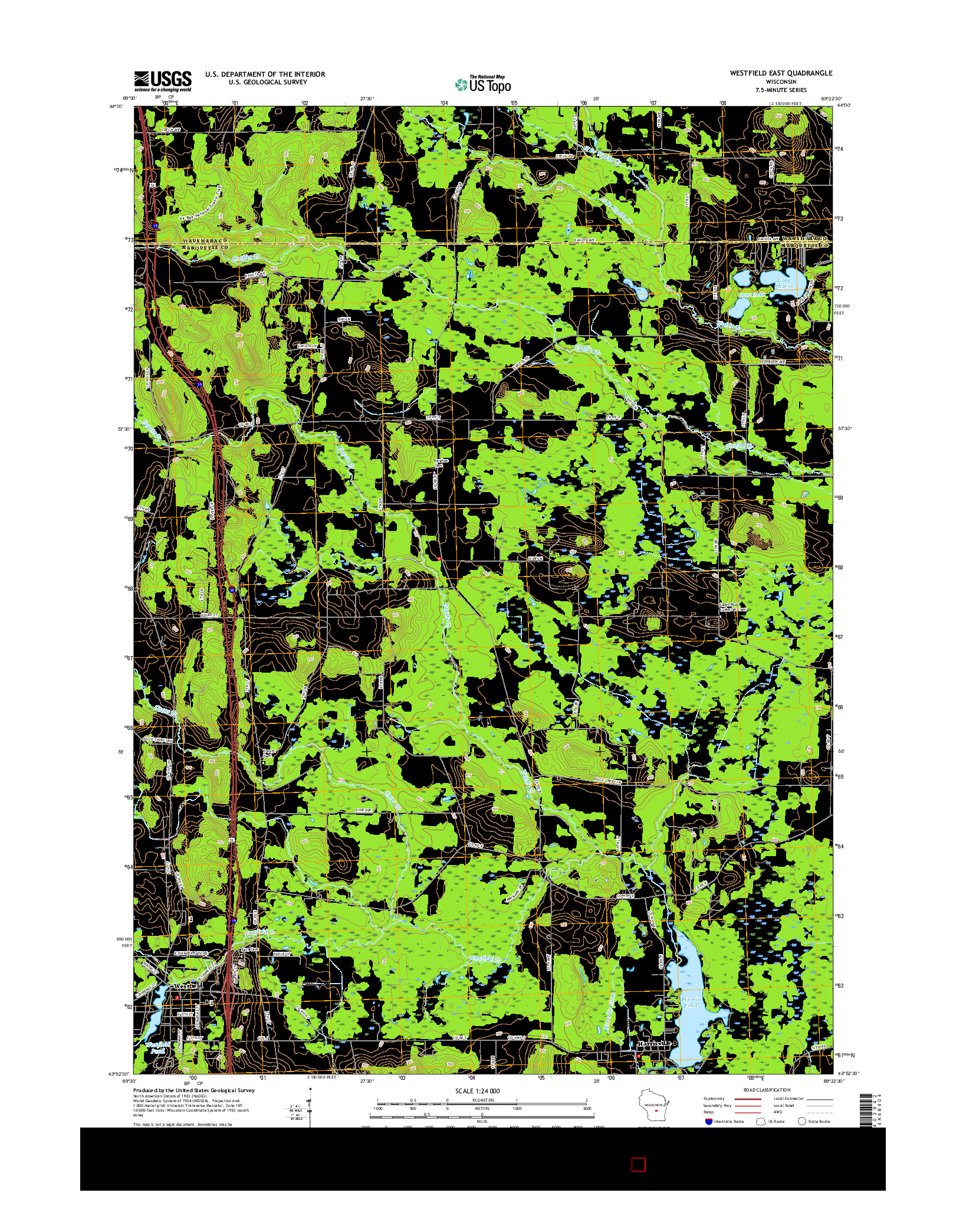 USGS US TOPO 7.5-MINUTE MAP FOR WESTFIELD EAST, WI 2016