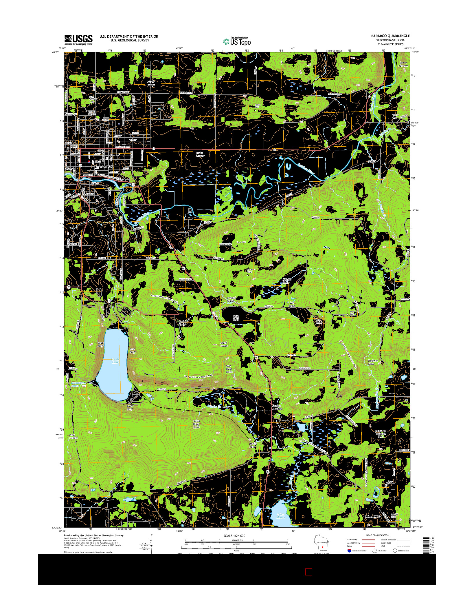 USGS US TOPO 7.5-MINUTE MAP FOR BARABOO, WI 2016