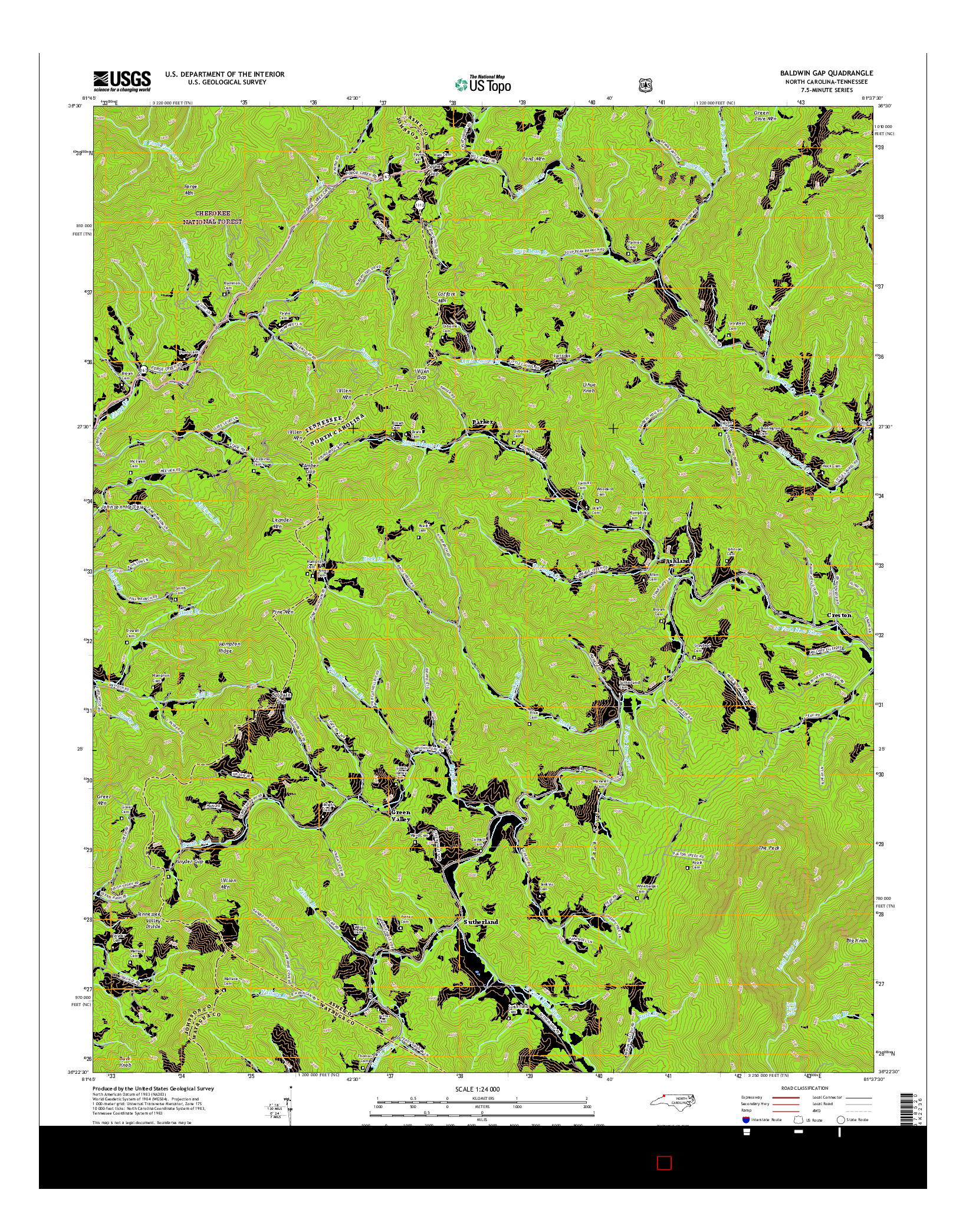 USGS US TOPO 7.5-MINUTE MAP FOR BALDWIN GAP, NC-TN 2016