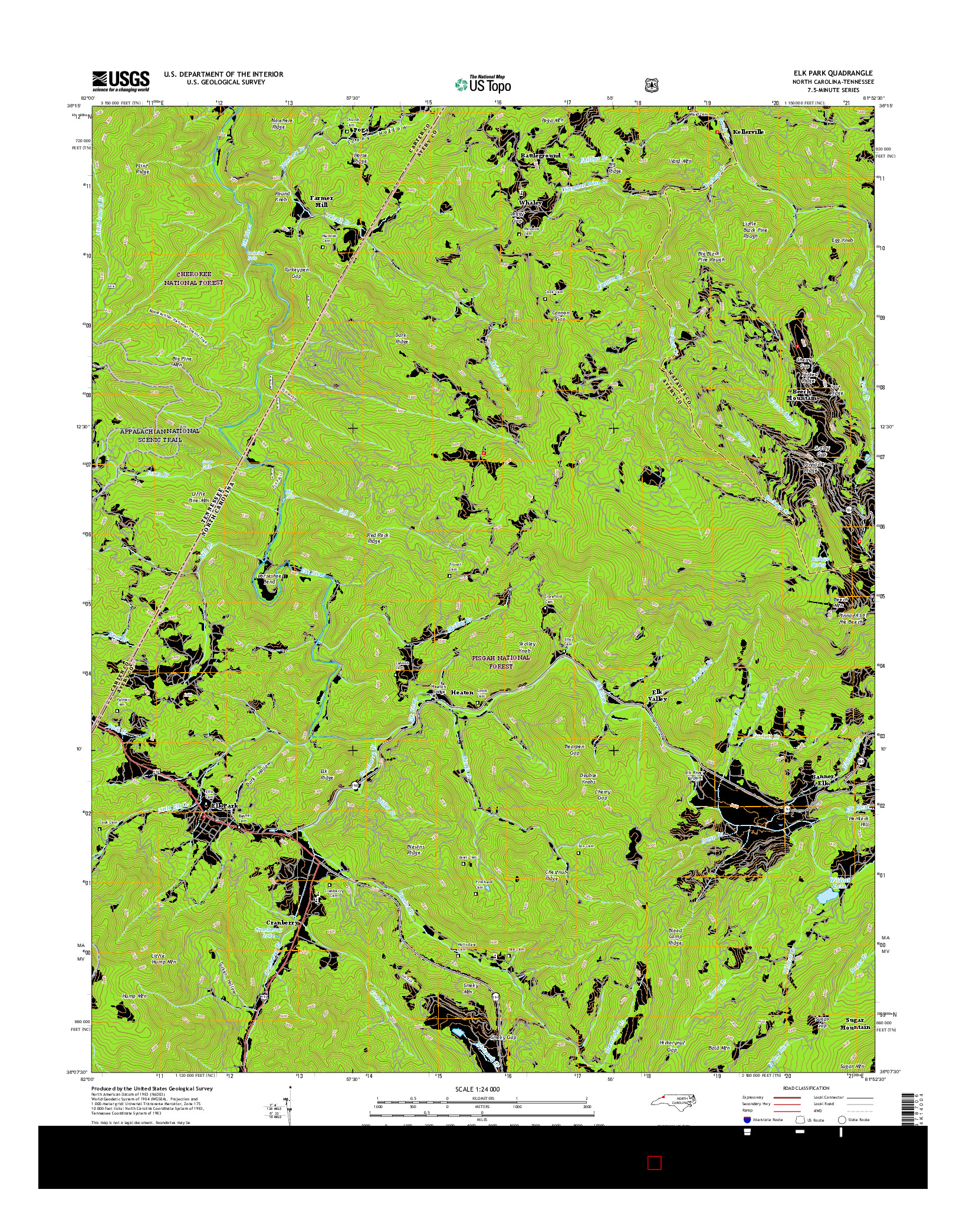 USGS US TOPO 7.5-MINUTE MAP FOR ELK PARK, NC-TN 2016
