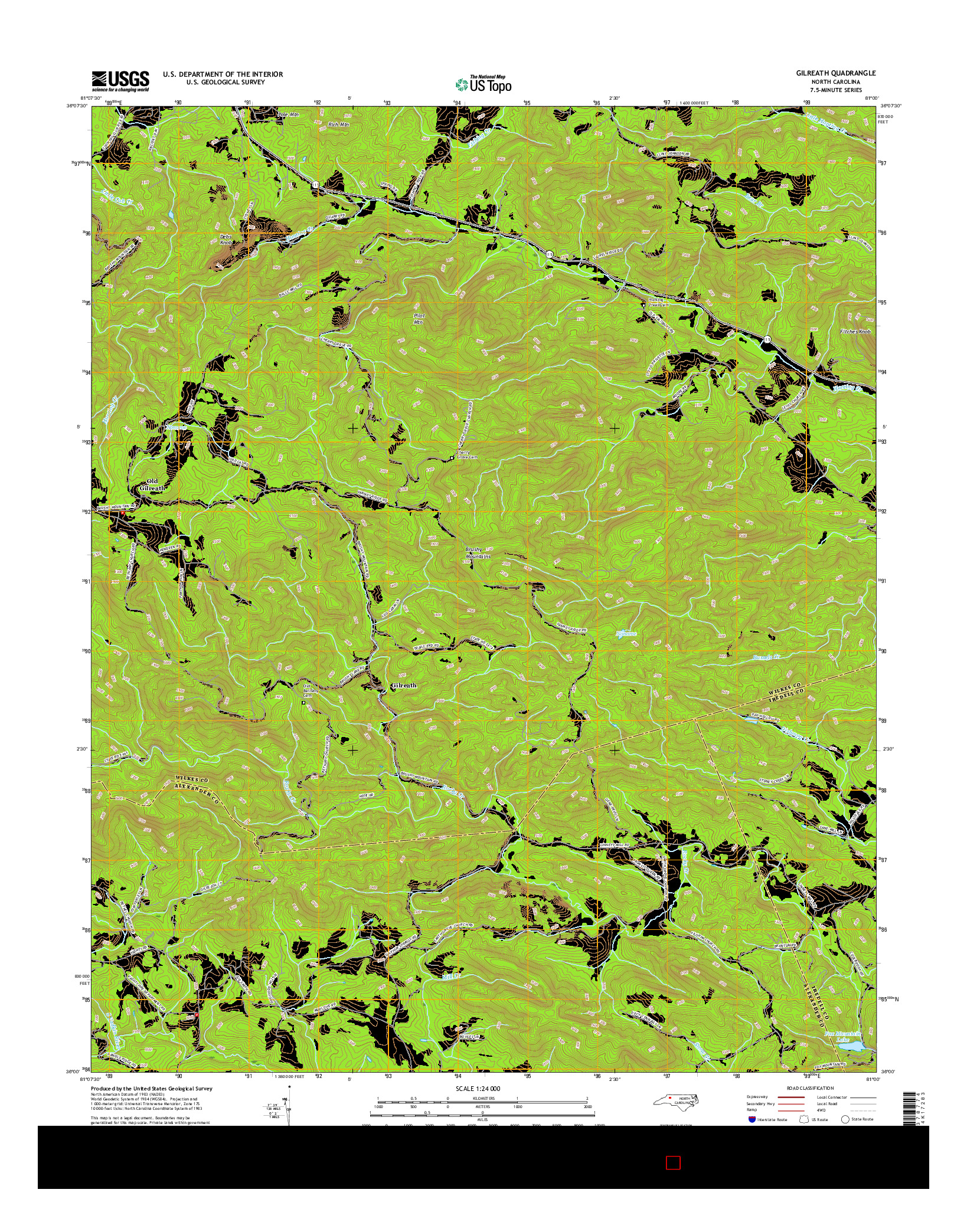 USGS US TOPO 7.5-MINUTE MAP FOR GILREATH, NC 2016