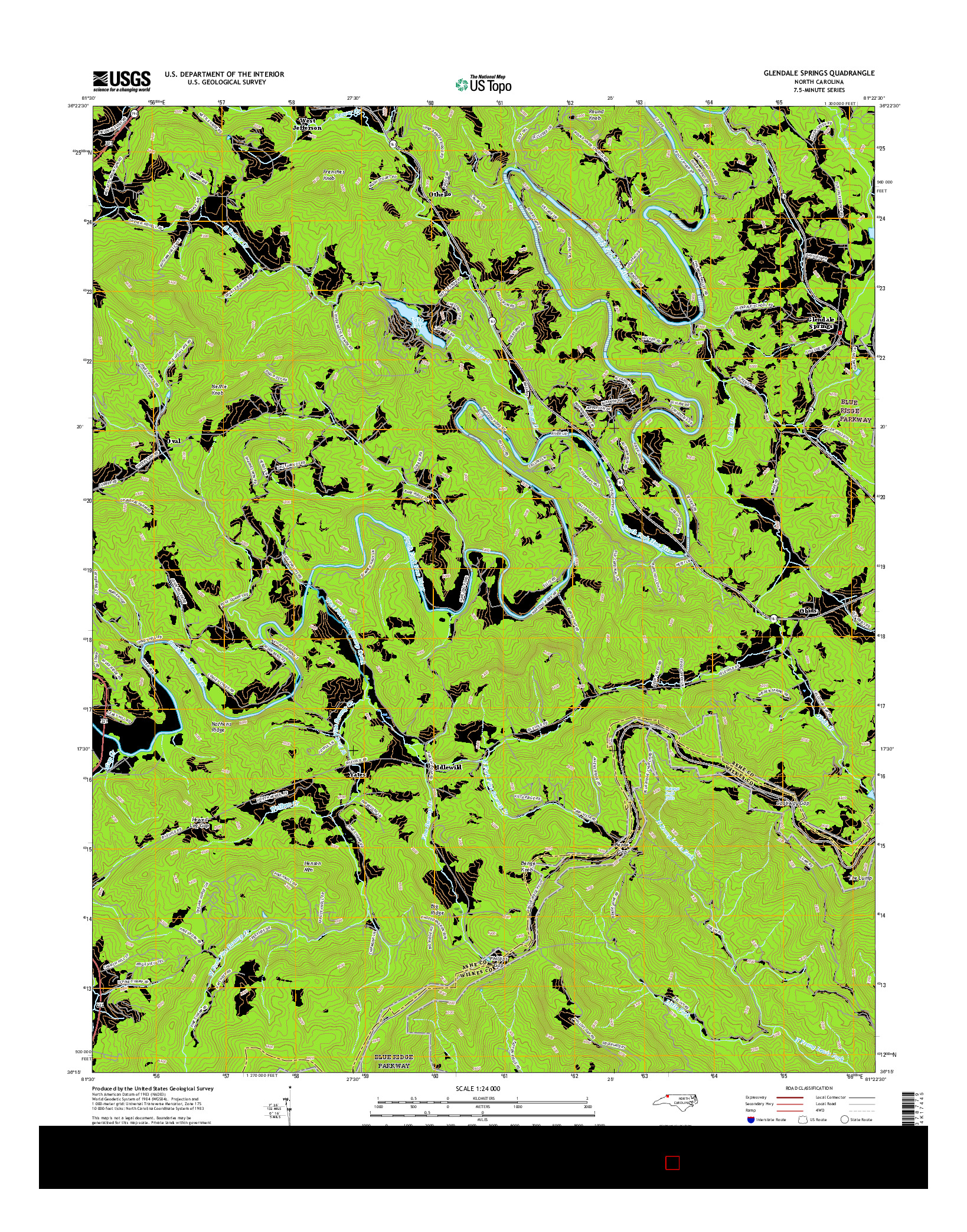 USGS US TOPO 7.5-MINUTE MAP FOR GLENDALE SPRINGS, NC 2016