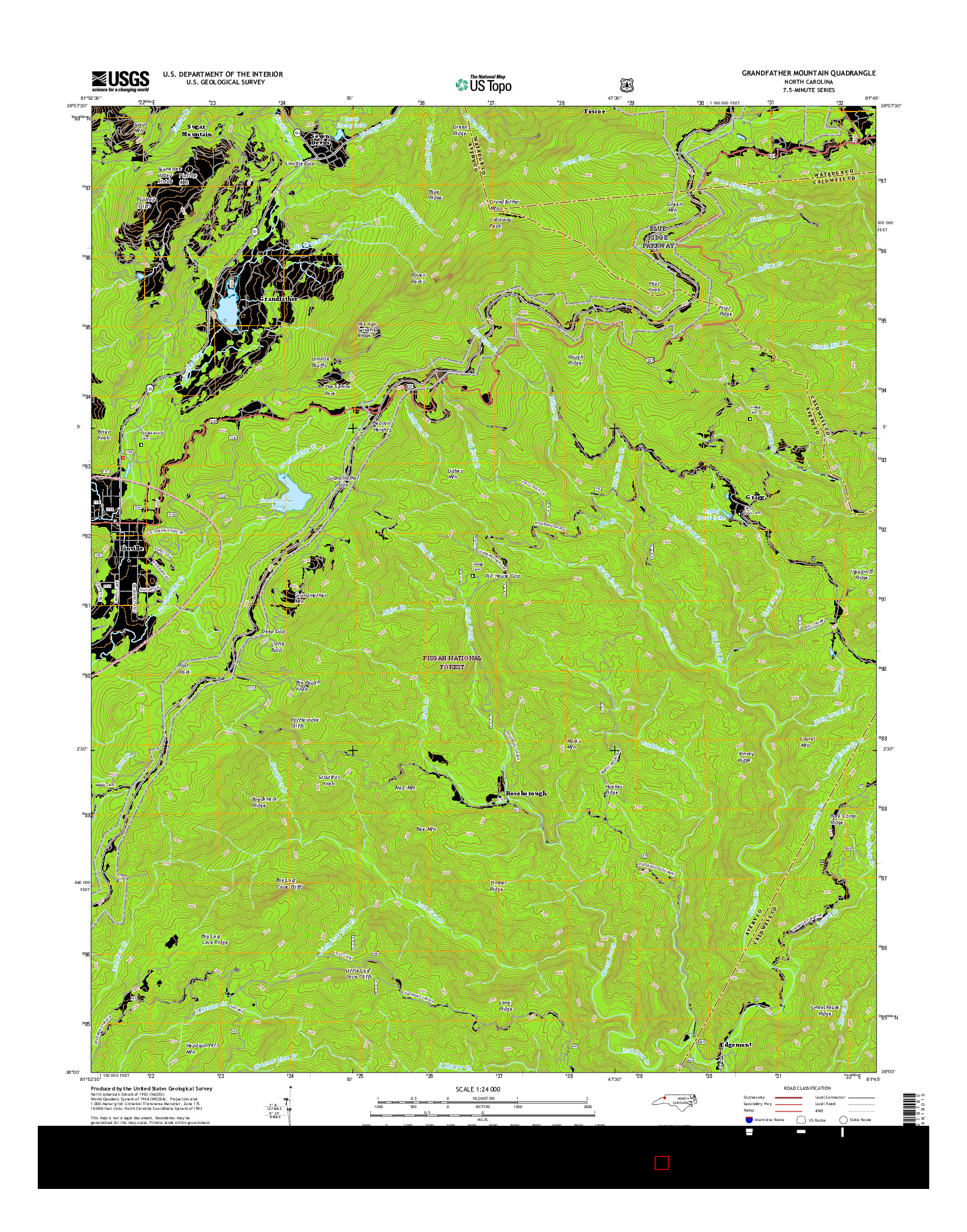 USGS US TOPO 7.5-MINUTE MAP FOR GRANDFATHER MOUNTAIN, NC 2016