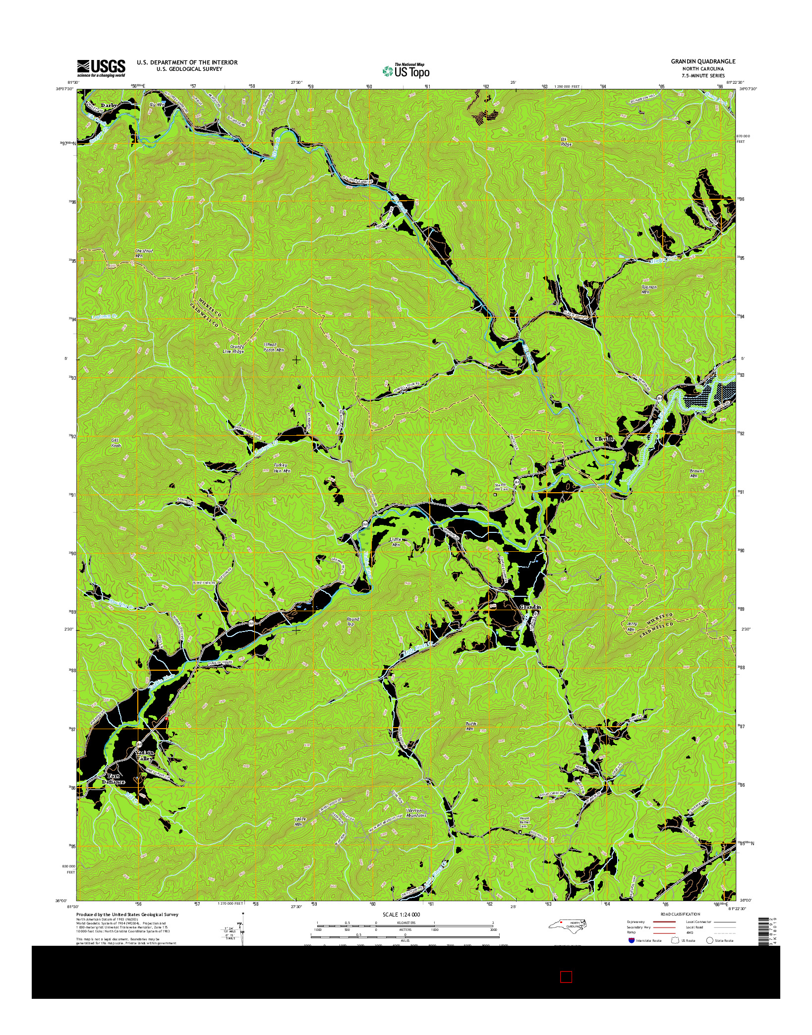 USGS US TOPO 7.5-MINUTE MAP FOR GRANDIN, NC 2016