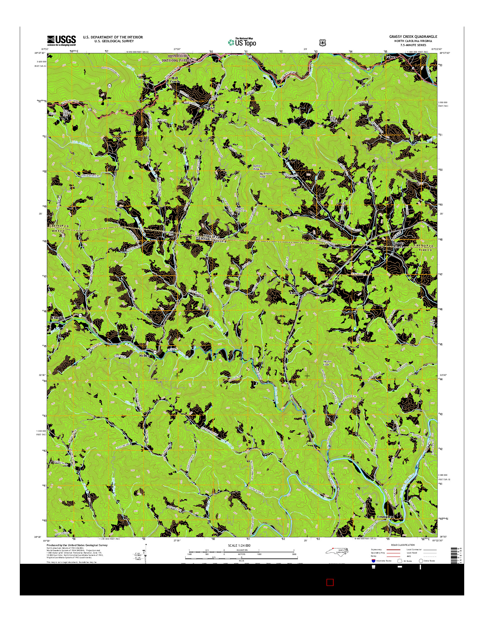 USGS US TOPO 7.5-MINUTE MAP FOR GRASSY CREEK, NC-VA 2016